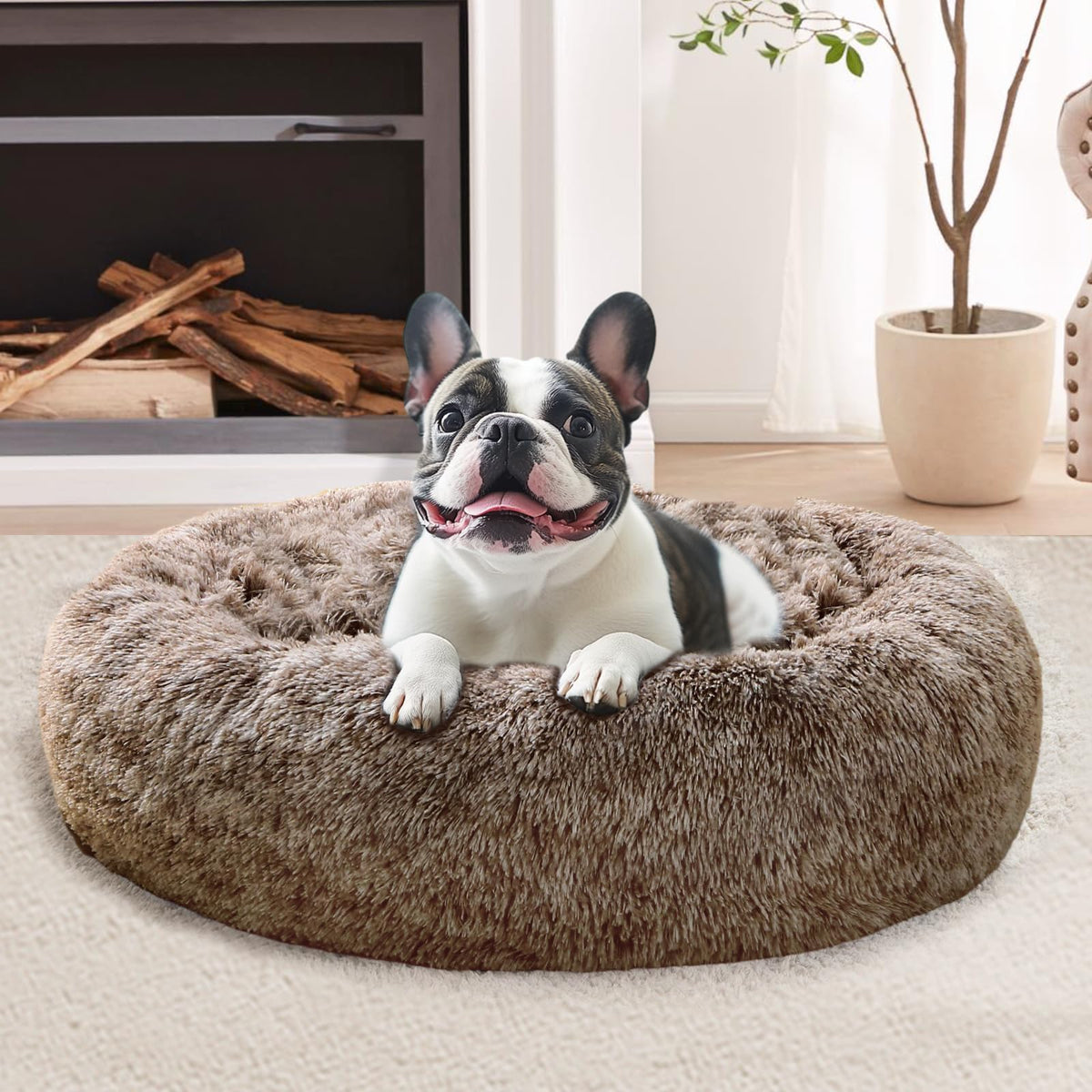 JOLLYVOGUE Small Dog Bed, Calming Dog Beds for Small Dogs & Indoor Cats - 20 Inches Donut Washable Cat Bed for Kittens & Puppies, Round Fluffy Plush Faux Fur Pet Beds(Smoke Grey)