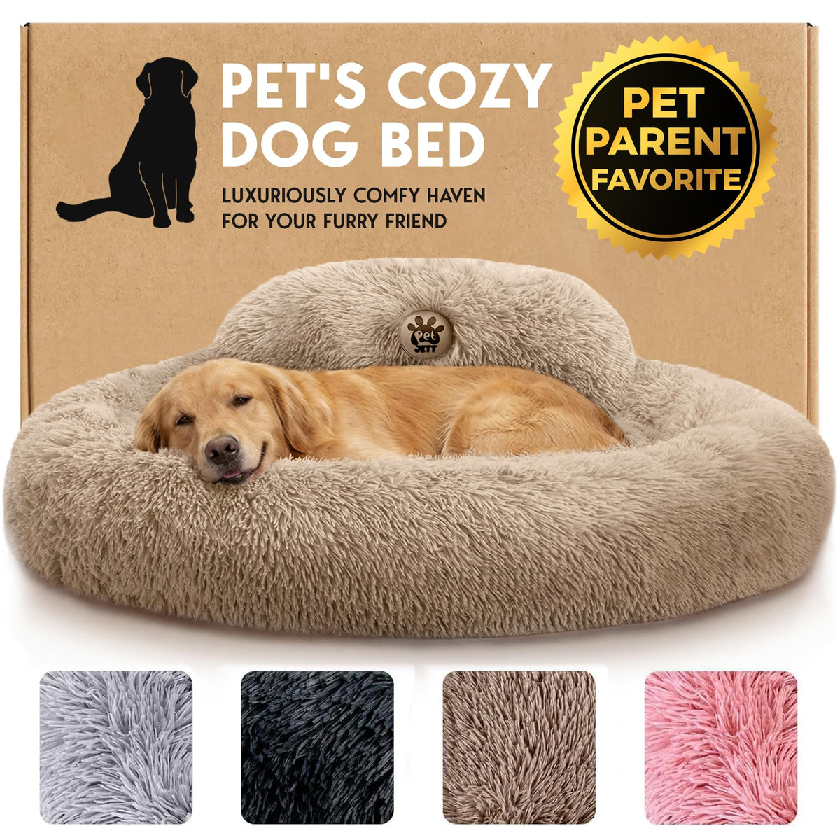 PetJett Calming Dog Bed Medium Size Dog - 30'' Donut Bed, Washable Dog Bed, Anti-Slip & Super Soft Fluffy Plush Round Dog Bed, Anti-Anxiety Premium Comfort Pet Bed, Fits Dogs Upto 45 lbs - Dark Grey