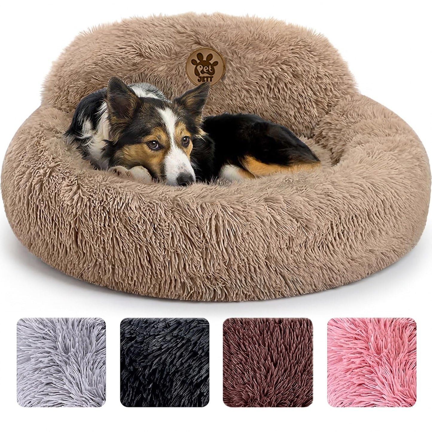 PetJett Calming Dog Bed Medium Size Dog - 30'' Donut Bed, Washable Dog Bed, Anti-Slip & Super Soft Fluffy Plush Round Dog Bed, Anti-Anxiety Premium Comfort Pet Bed, Fits Dogs Upto 45 lbs - Dark Grey