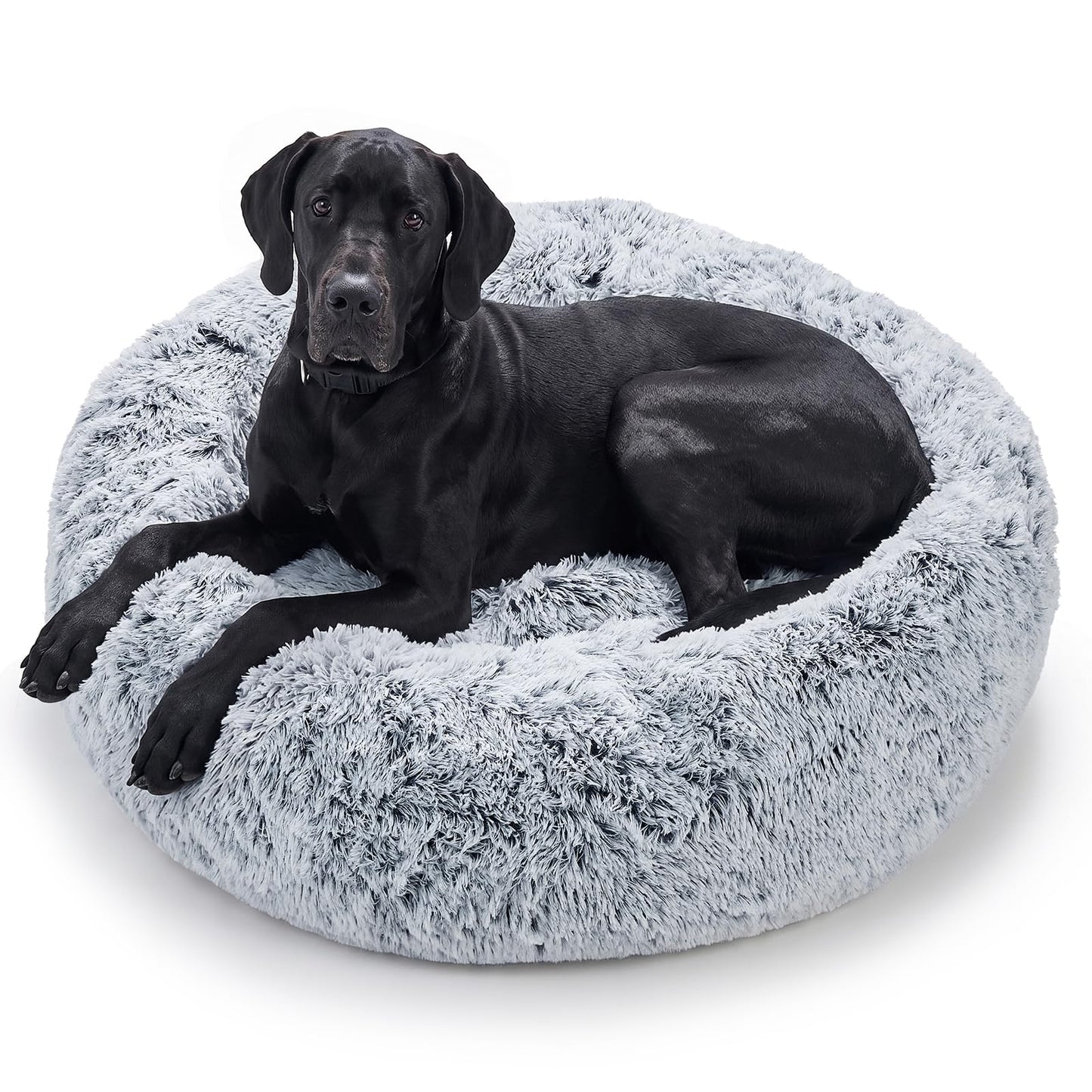 JOLLYVOGUE Small Dog Bed, Calming Soft Anti-Anxiety Donut Cat Bed, Washable Round Fluffy Cushion for Small and Medium Pets (20")