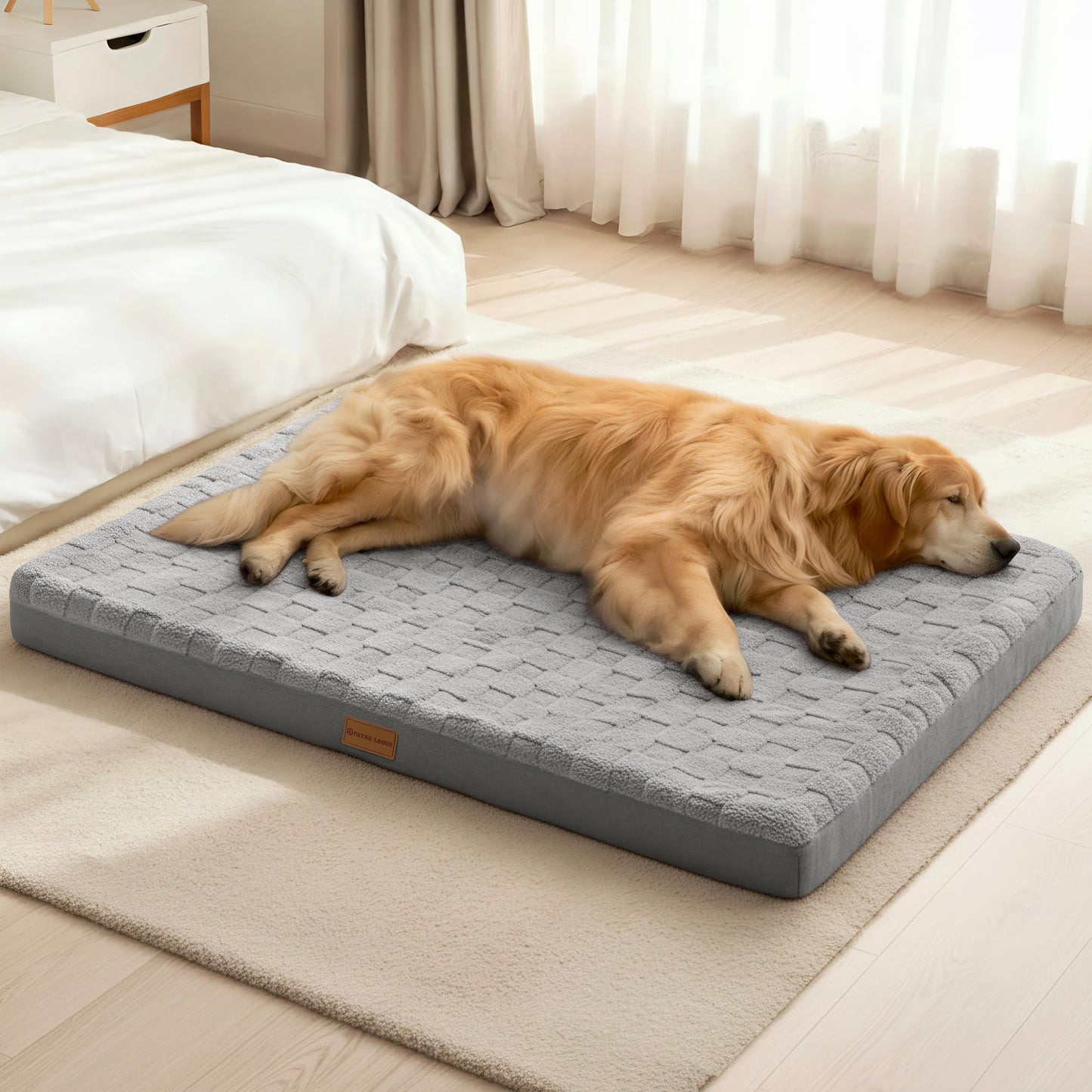 Patas Lague Orthopedic Dog Bed Large Sized Dog 36''X24'', Waterproof Soft Comfortable Egg Crate Foam Large Pet Beds Crate Mat with Removable Washable Cover and Nonskid Bottom, Black