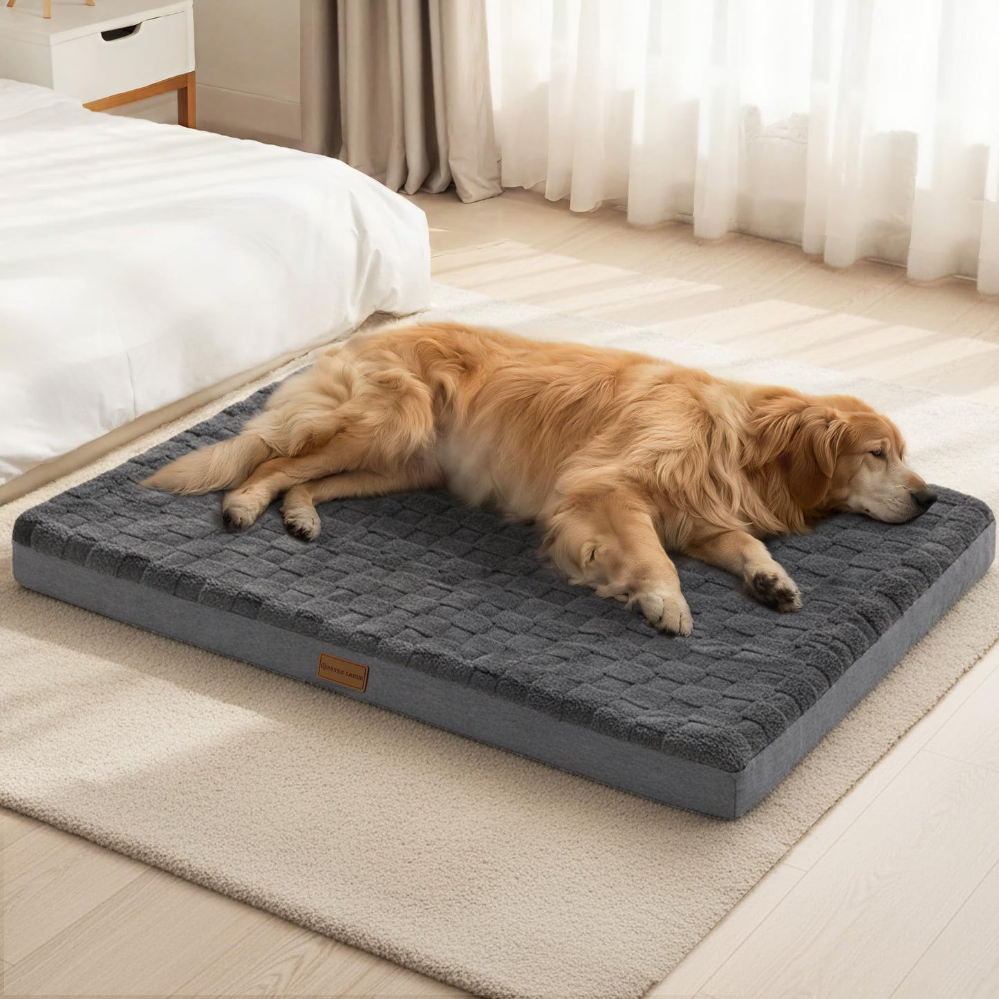 Patas Lague Orthopedic Dog Bed Large Sized Dog 36''X24'', Waterproof Soft Comfortable Egg Crate Foam Large Pet Beds Crate Mat with Removable Washable Cover and Nonskid Bottom, Black
