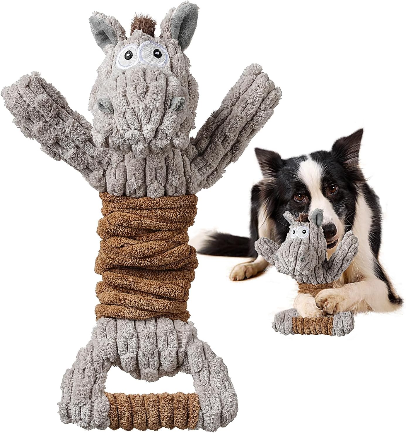 Tug of War Dog Toy, Crinkle Dog Toys for Large Dog, Soft Dog Plush Toy with Squeaky, Stuffed Animal for Dogs (Tug Series, Donkey)