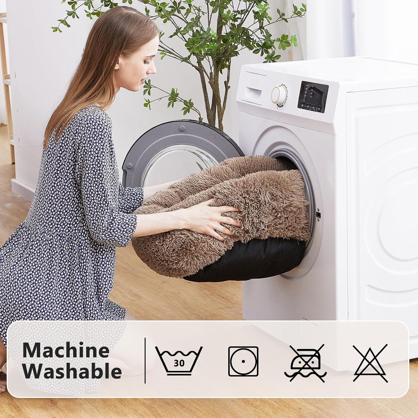MIXJOY Orthopedic Dog Bed Comfortable Donut Cuddler Round Pet Beds Ultra Soft Washable Dog and Cat Cushion (20''/23''/30'') (23'', Brown)