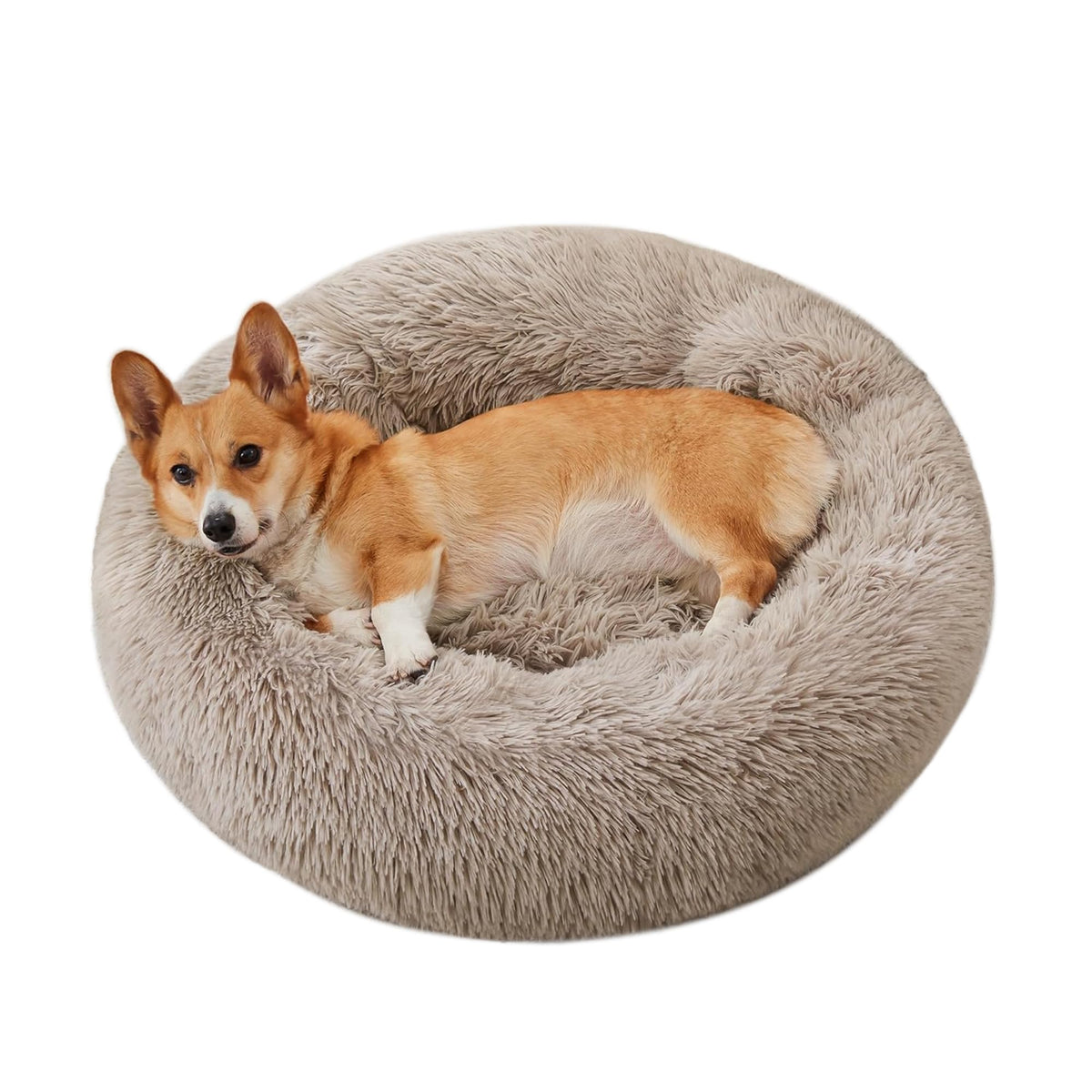 WESTERN HOME WH Calming Soft Round Dog & Cat Bed, Anti-Anxiety Donut Cuddler Warming Cozy Fluffy Faux Fur Plush Cushion Bed for Small Medium Dogs and Cats (20"/24"/27"/30"), Light Grey
