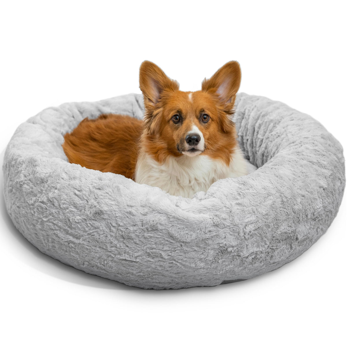 Best Friends by Sheri The Original Calming Donut Dog Bed for Small Dogs up to 25 lbs, Shag Faux Fur, Frost Gray, 23" x 23"