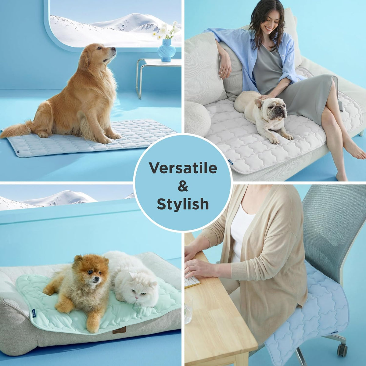 Bedsure Cooling Dog Mat Extra Large, Q-Max>0.5 XL Thin Breathable Cold Crate Pad for Pet, Portable Washable Kennel Bed for Summer Active Dog with Chill Soothing Fabric to Rapid Cooling, 41x28, Blue