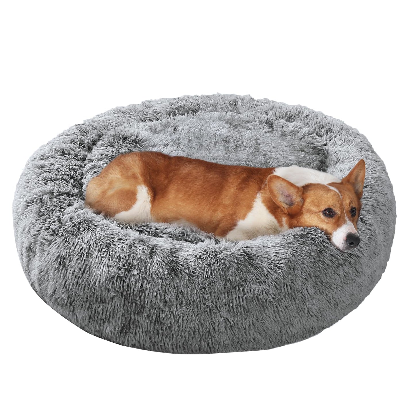 JOLLYVOGUE Small Dog Bed, Calming Soft Anti-Anxiety Donut Cat Bed, Washable Round Fluffy Cushion for Small and Medium Pets (20")
