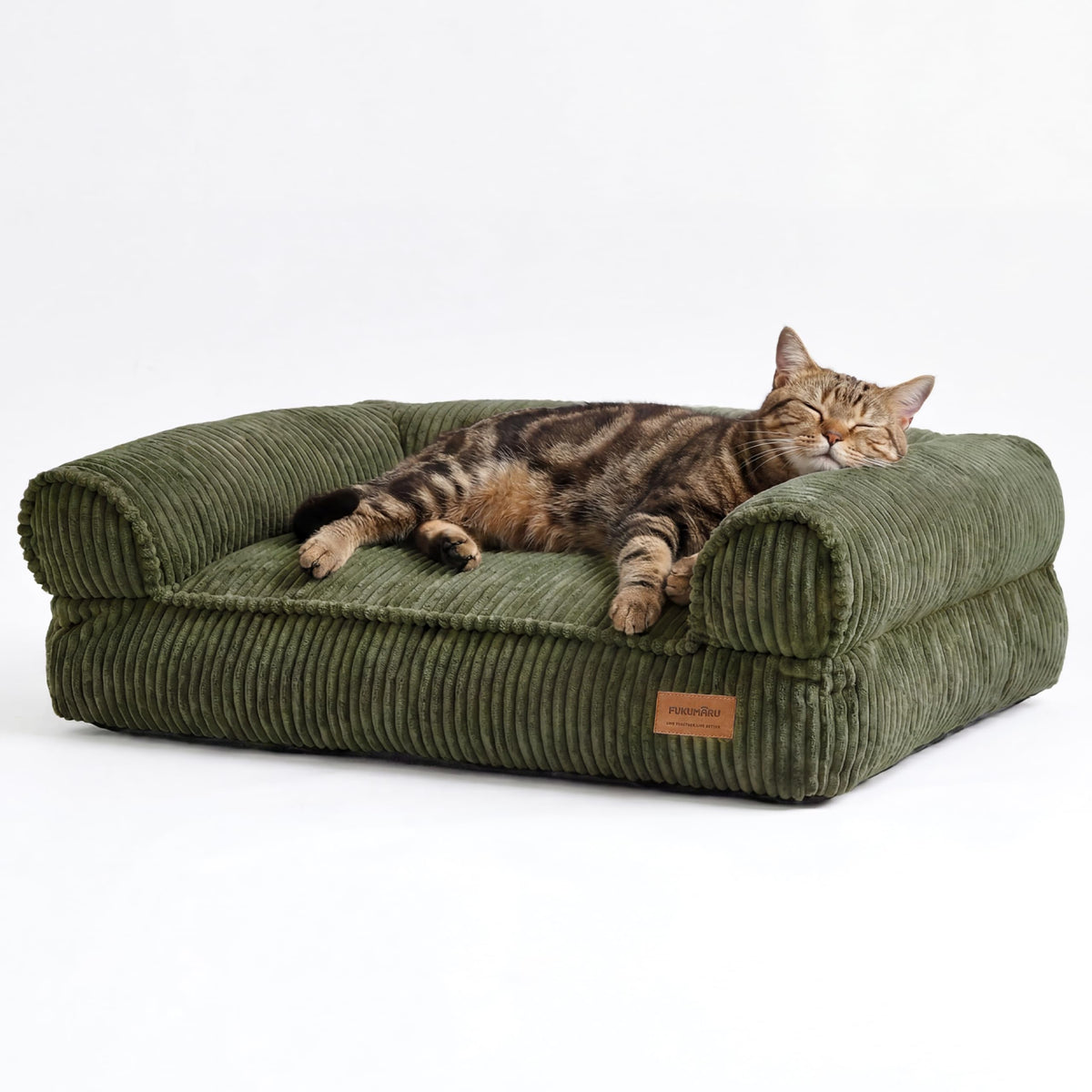FUKUMARU Dog Couch Bed, Corduroy Cozy Cat Bed for Indoor Cats with Washable Cover, 28in Waterproof Orthopedic Dog Beds Sofa for Small Dogs and Large Cats, Cute Warm Cotton Pet Sofa, Green