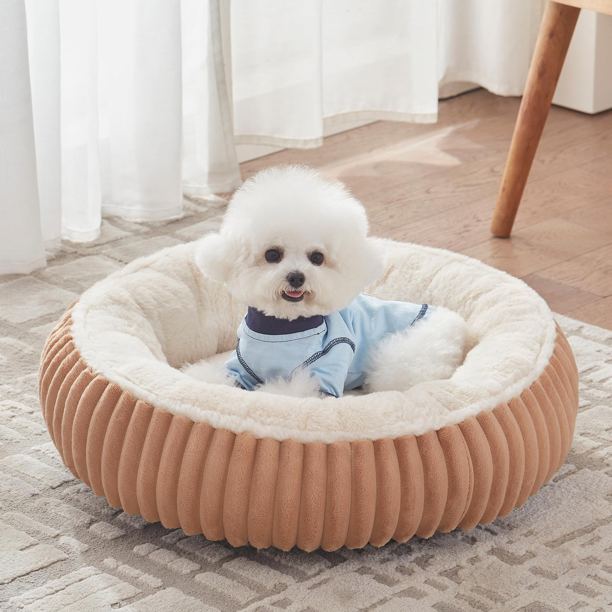 36 inches Donut Dog Bed for Large Dogs - Calming Round Pet Bed with Removable&Washable Cover, Plush Faux Fur & Corduroy, Fits Pets up to 80 lbs(Dark Grey, Large)