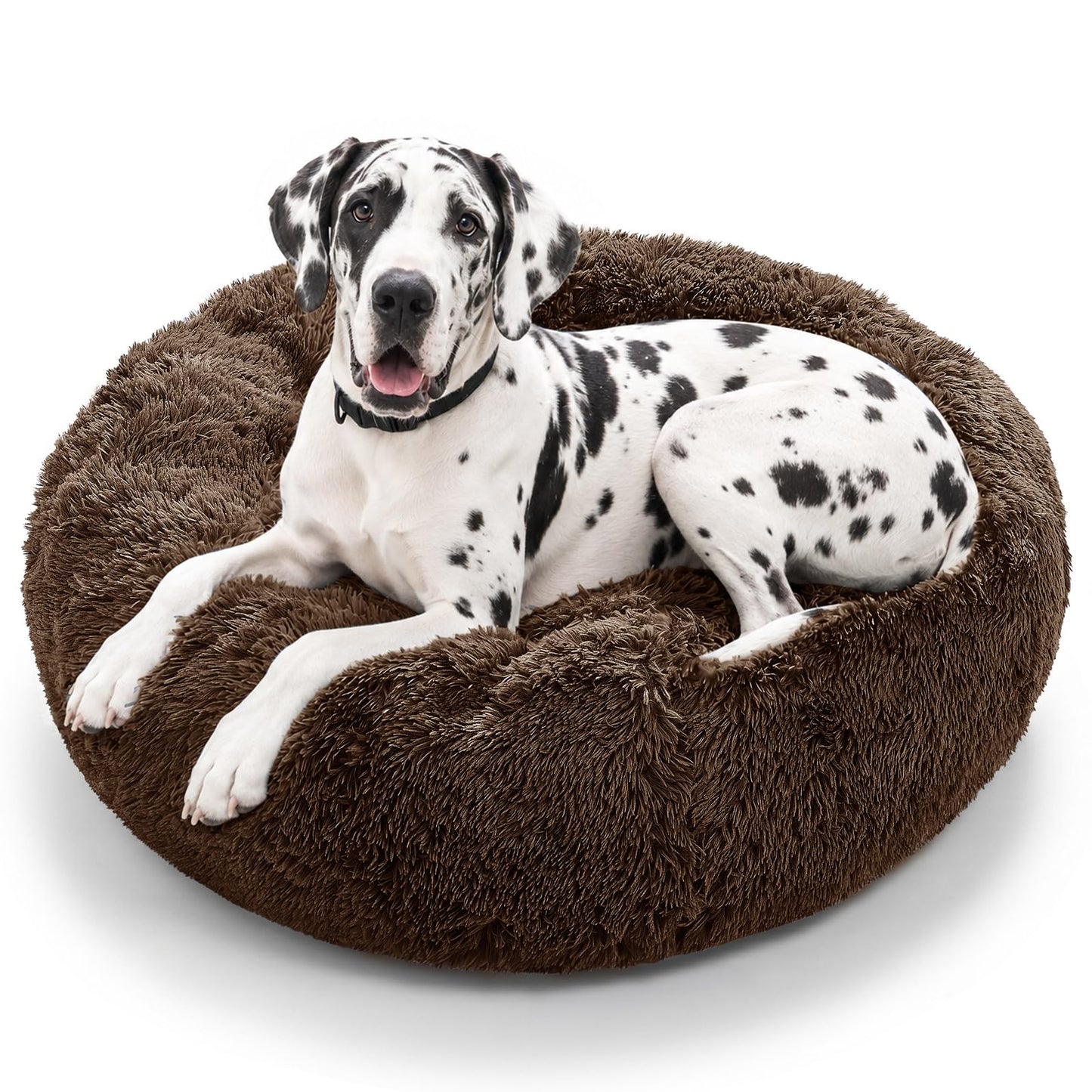 JOLLYVOGUE Small Dog Bed, Calming Soft Anti-Anxiety Donut Cat Bed, Washable Round Fluffy Cushion for Small and Medium Pets (20")