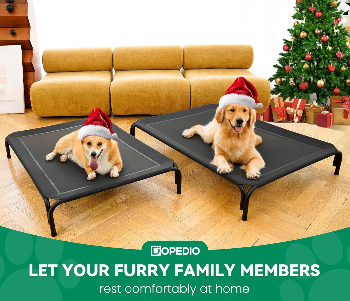 Elevated Dog Bed Raised Outdoor Dog Cot for Large Dogs, Installation Requires No Tools, Frame with Washable Cooling Breathable Mesh Anti-Slip Feet, Indoor Pet Bed, Black, 43.3 Inches