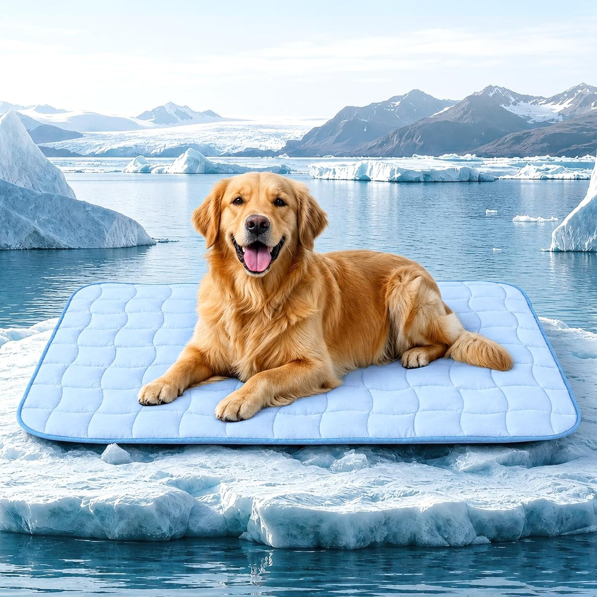 JOLLYVOGUE Cooling Mat for Dogs, 44" x 32" - X-Large Dog Cooling Pad, Wavy Quilted Kennels Bed with Non-Slip Base, Machine Washable Indoor Outdoor Summer Sleeping Dog Mat, Blue