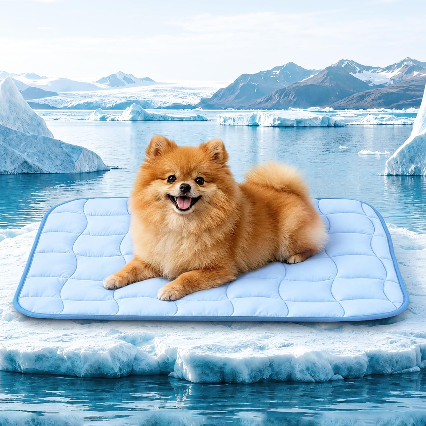JOLLYVOGUE Cooling Mat for Dogs, 44" x 32" - X-Large Dog Cooling Pad, Wavy Quilted Kennels Bed with Non-Slip Base, Machine Washable Indoor Outdoor Summer Sleeping Dog Mat, Blue