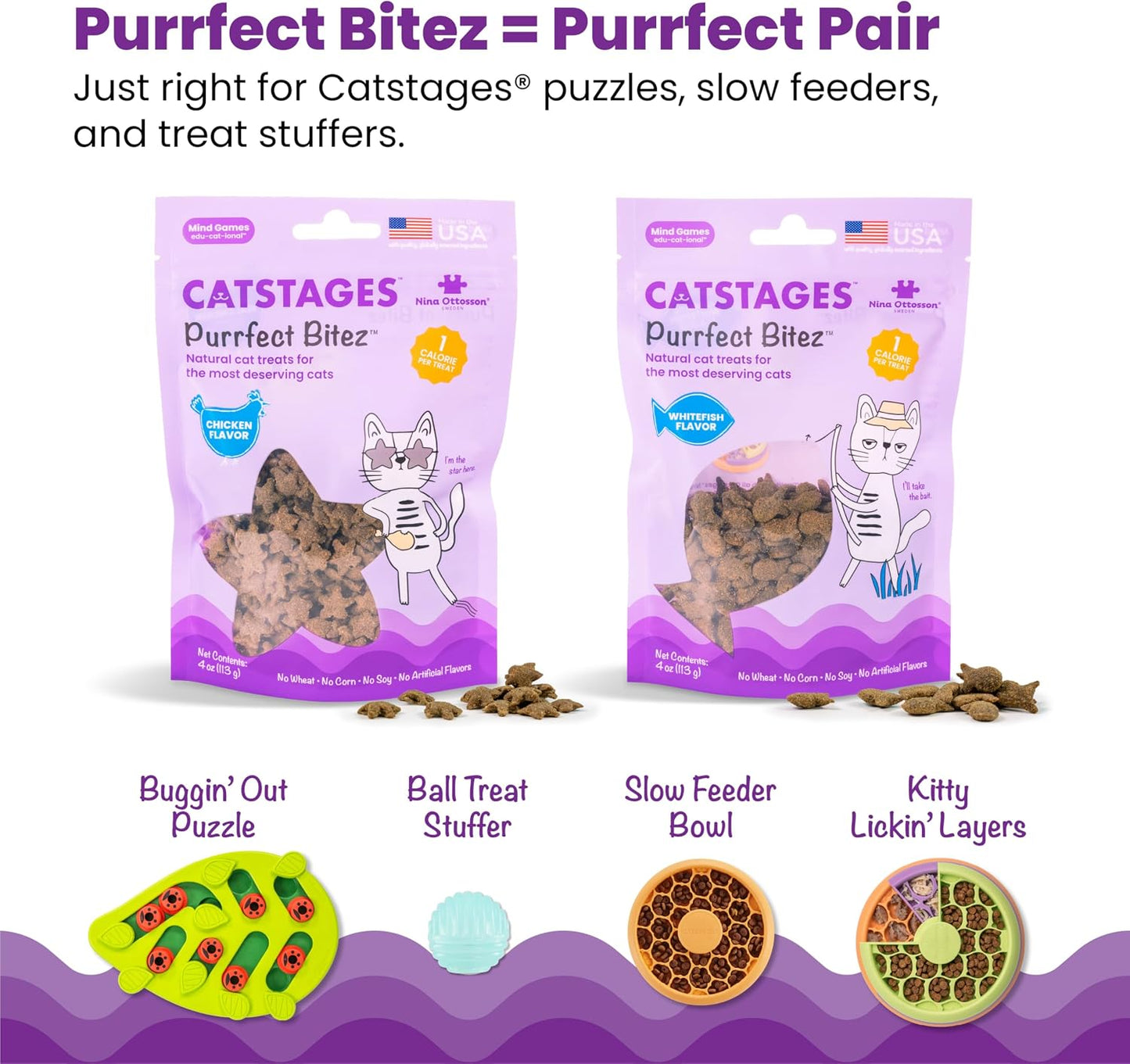 Catstages Nina Ottosson Buggin’ Out Puzzle & Play Cat Puzzle Feeder – Interactive Treat Game for Indoor Cats, Level 2 Slow Feeder Enrichment Toy, 13.9" x 11.5"