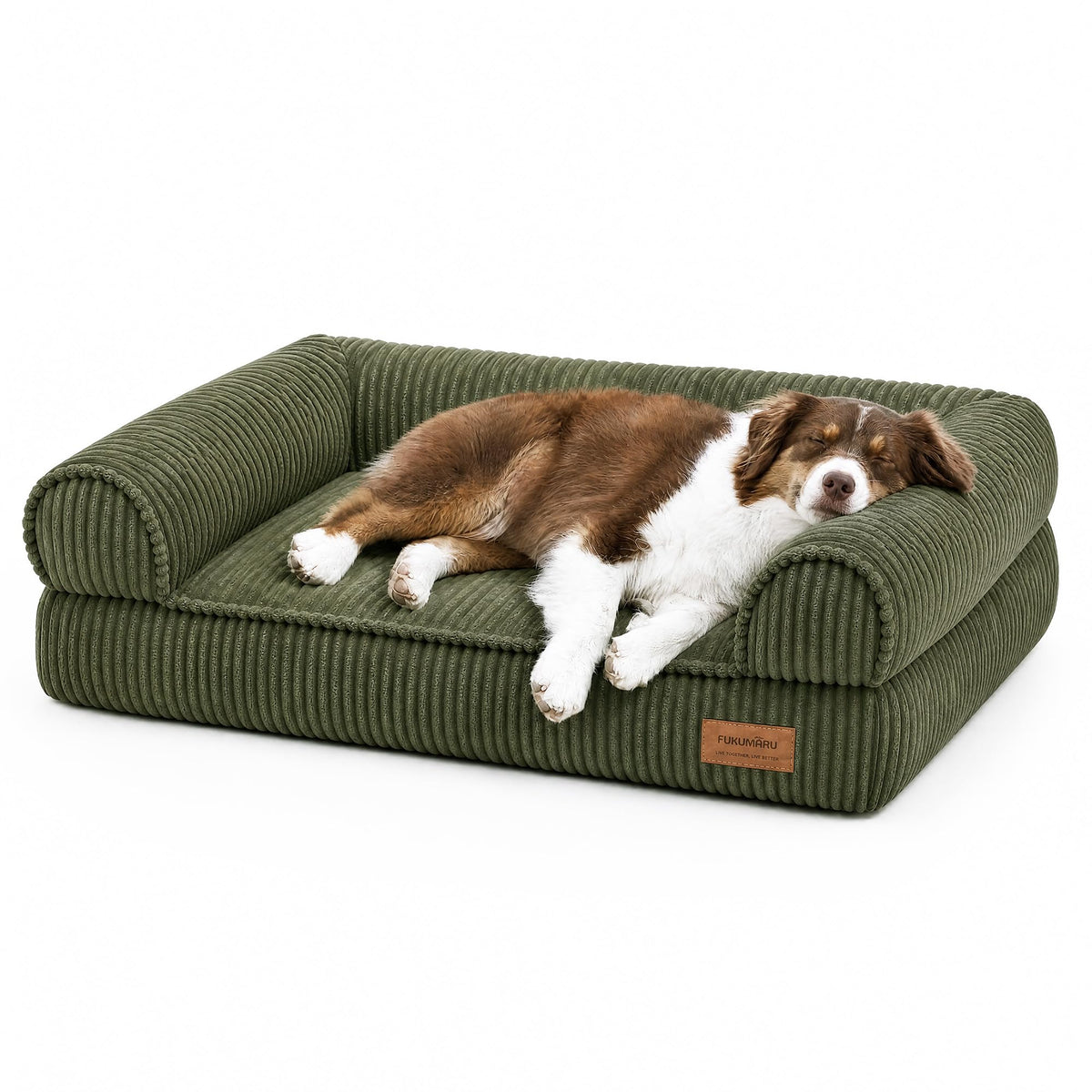 FUKUMARU Dog Couch Bed, Corduroy Cozy Cat Bed for Indoor Cats with Washable Cover, 28in Waterproof Orthopedic Dog Beds Sofa for Small Dogs and Large Cats, Cute Warm Cotton Pet Sofa, Green