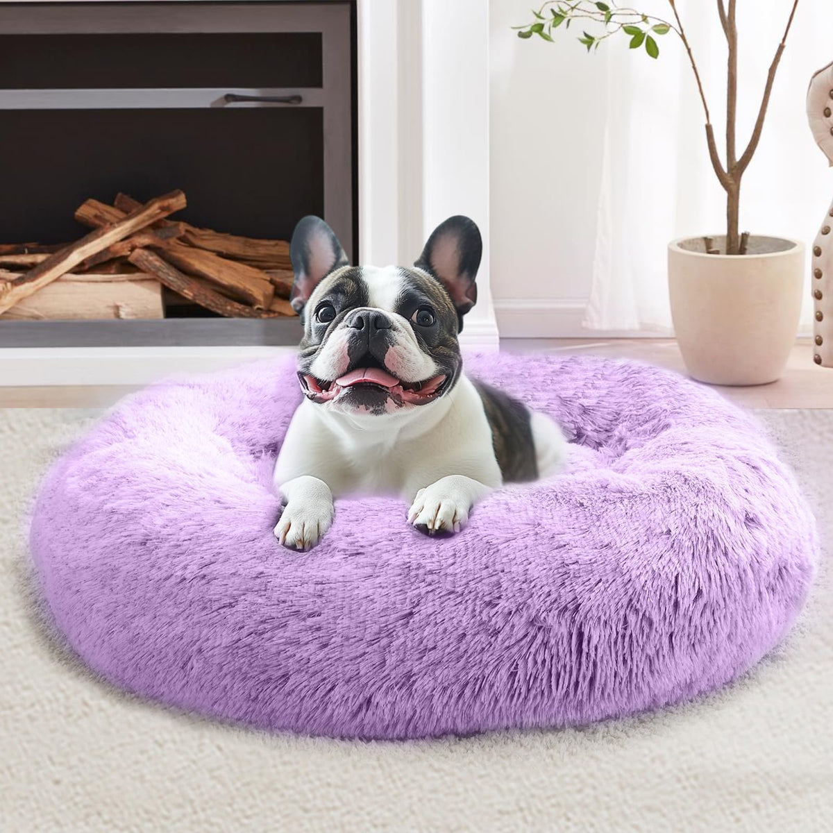 JOLLYVOGUE Small Dog Bed, Calming Dog Beds for Small Dogs & Indoor Cats - 20 Inches Donut Washable Cat Bed for Kittens & Puppies, Round Fluffy Plush Faux Fur Pet Beds(Smoke Grey)
