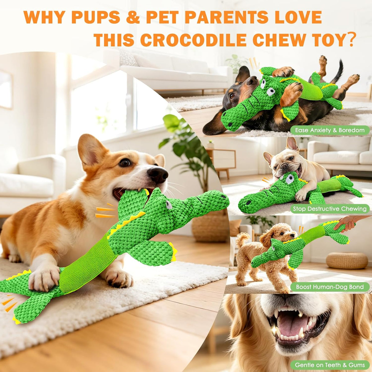 WOWBALA Dog Squeaky Toys Stretchable Crocodile for Interactive Tug of War | 24-31in Plush Chew Toy with Squeaker & Crinkle Paper, Pineapple Cotton, Ideal for Puppy Small Medium Dogs Indoor Outdoor Play