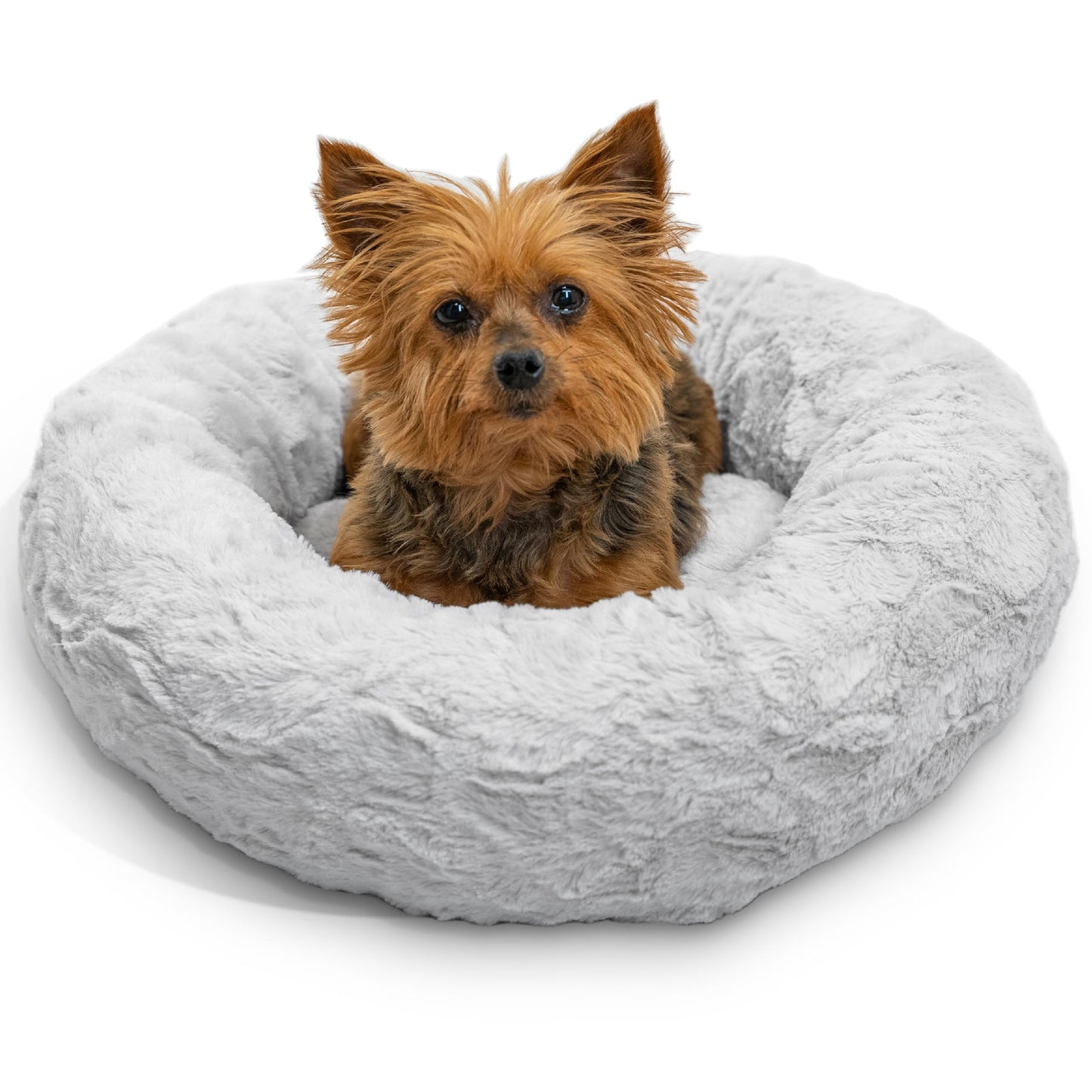 Best Friends by Sheri The Original Calming Donut Dog Bed for Small Dogs up to 25 lbs, Shag Faux Fur, Frost Gray, 23" x 23"