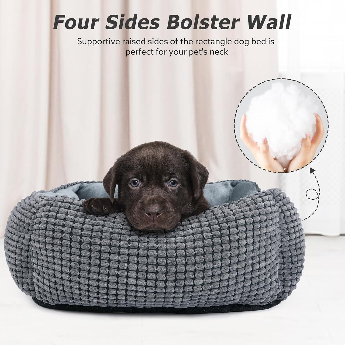 MIXJOY Dog Bed for Large Medium Small Dogs, Rectangle Washable Sleeping Puppy Bed, Soft Calming Cat Beds for Indoor Cats, Orthopedic Pet Sofa Bed, Anti-Slip Bottom with Multiple Size (20'', Grey)