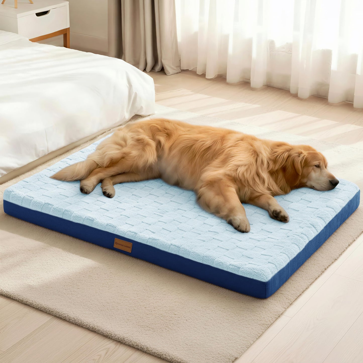 Patas Lague Orthopedic Dog Bed Large Sized Dog 36''X24'', Waterproof Soft Comfortable Egg Crate Foam Large Pet Beds Crate Mat with Removable Washable Cover and Nonskid Bottom, Black