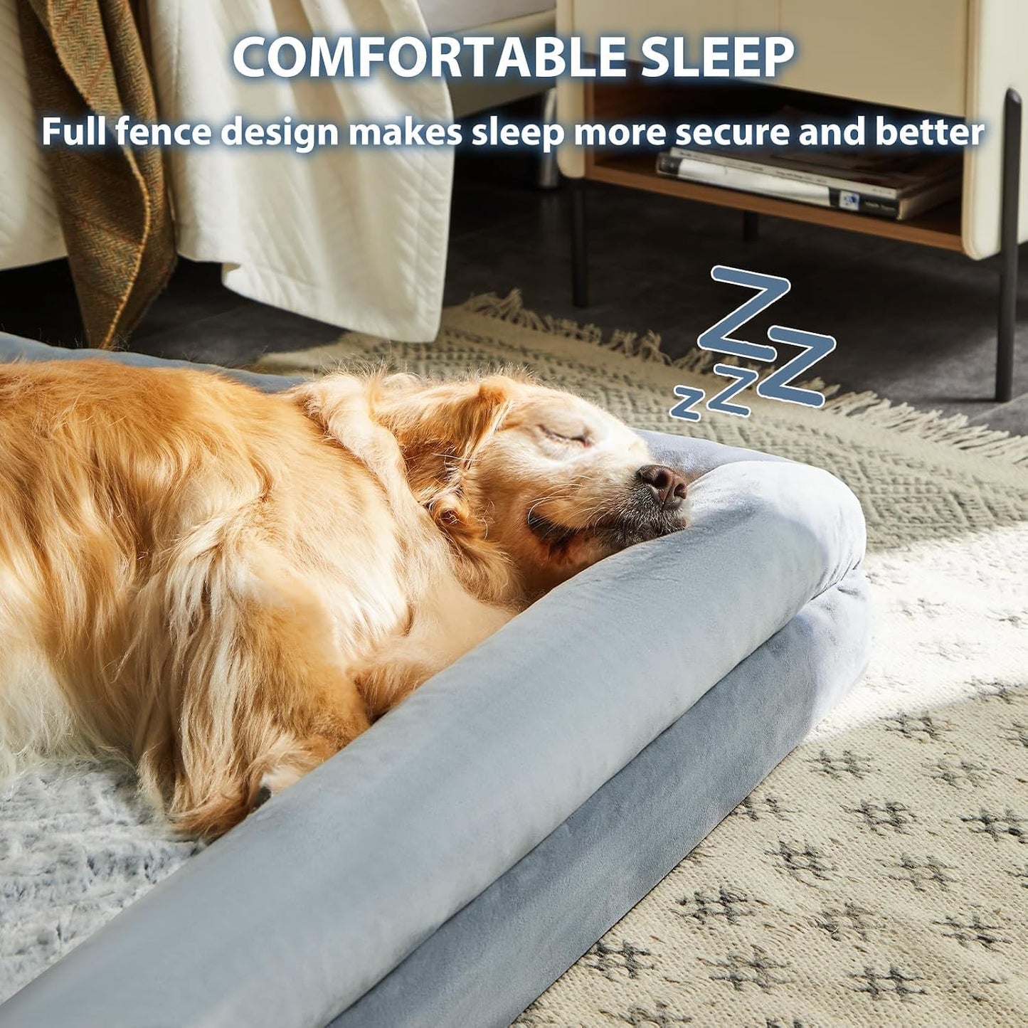 WNPETHOME XL Extra Large Dog Bed, Washable Dog Couch with Removable Waterproof Cover, Orthopedic Large Pet Sofa Bed with Bolster Sides for Sleeping