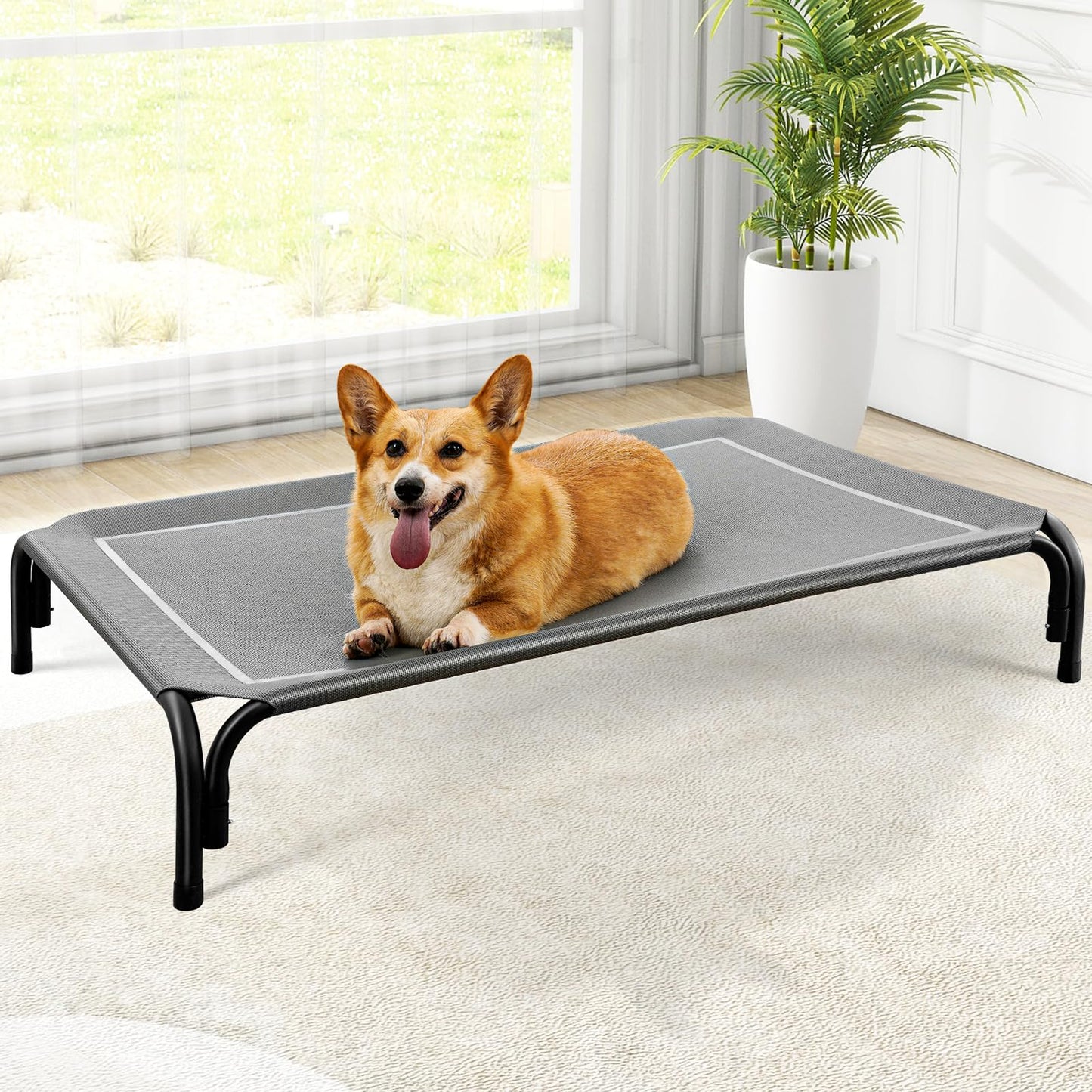 Czpalo Outdoor Elevated Dog Bed for Large Sized Dogs, No-Tool Assembly. | Raised design promotes airflow. Tool-free assembly, easy-to-clean mesh, portable, with anti-skid feet. Indoor/outdoor use.