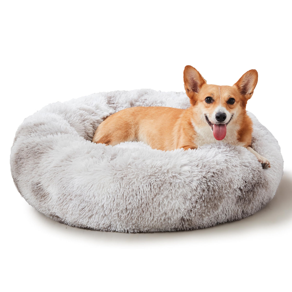 WESTERN HOME WH Calming Soft Round Dog & Cat Bed, Anti-Anxiety Donut Cuddler Warming Cozy Fluffy Faux Fur Plush Cushion Bed for Small Medium Dogs and Cats (20"/24"/27"/30"), Light Grey