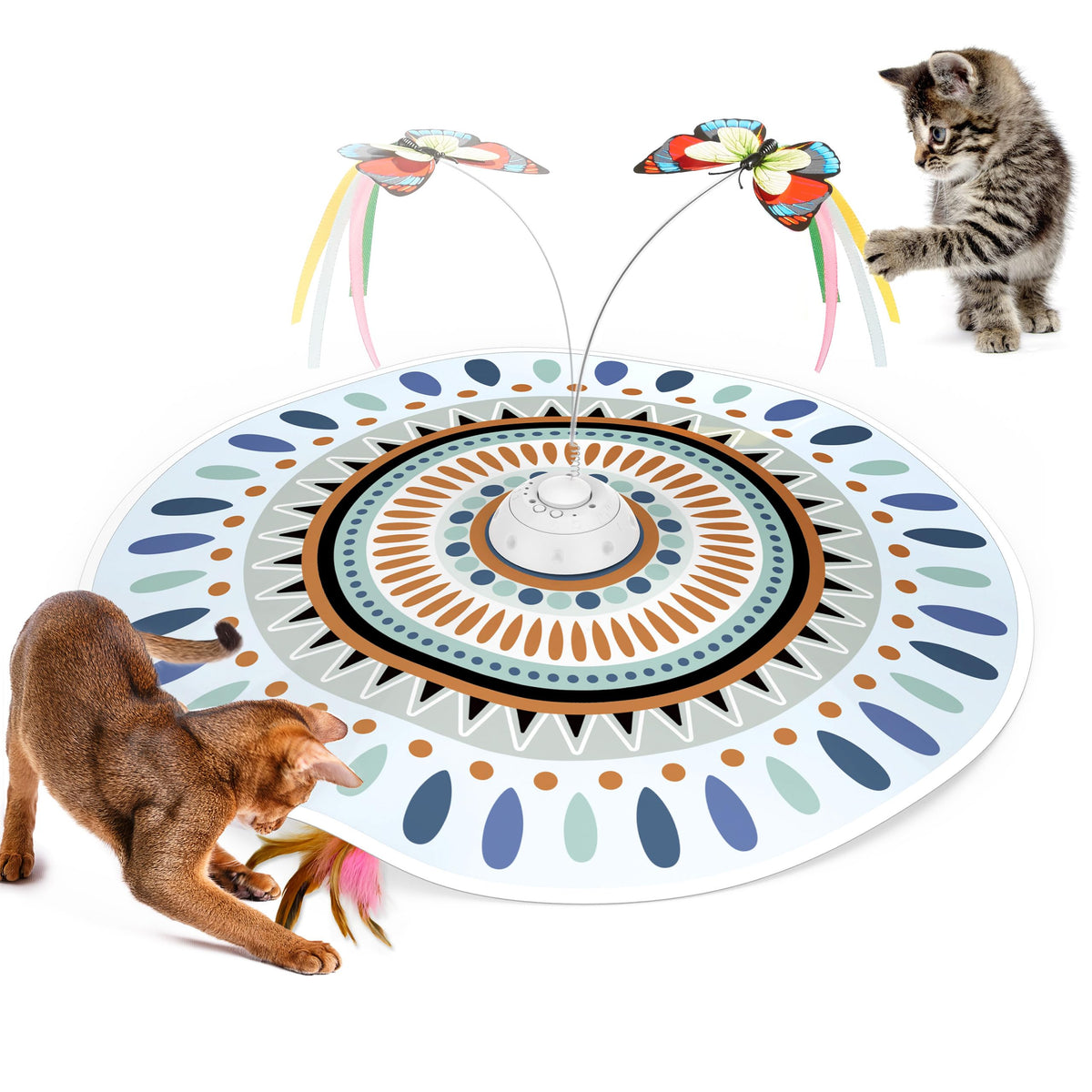 Potaroma Cat Toys Chargeable, 3in1 Hide and Seek, Automatic Interactive Fun, Fluttering Butterfly, Moving Feather, Kitten Wand, Indoor Kitty Exercise Kicker 22.8 Inch Cover for All Breeds