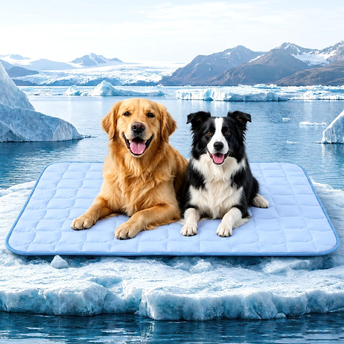 JOLLYVOGUE Cooling Mat for Dogs, 44" x 32" - X-Large Dog Cooling Pad, Wavy Quilted Kennels Bed with Non-Slip Base, Machine Washable Indoor Outdoor Summer Sleeping Dog Mat, Blue