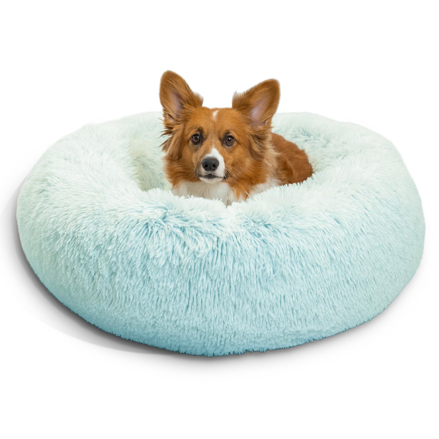Best Friends by Sheri The Original Calming Donut Dog Bed for Small Dogs up to 25 lbs, Shag Faux Fur, Frost Gray, 23" x 23"