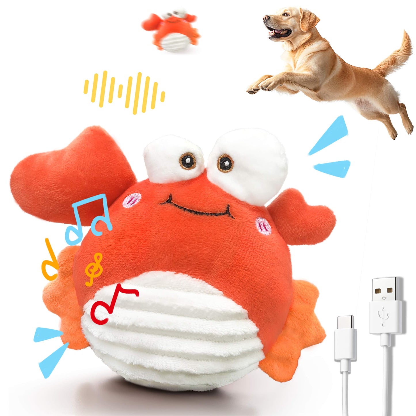 GUKCO Interactive Moving Dog Toys – Plush Chew Toy with Bouncing Ball, Music & Recording | Rechargeable Self-Play Toys for Small, Medium & Large Dogs to Keep Them Engaged (Turtle)