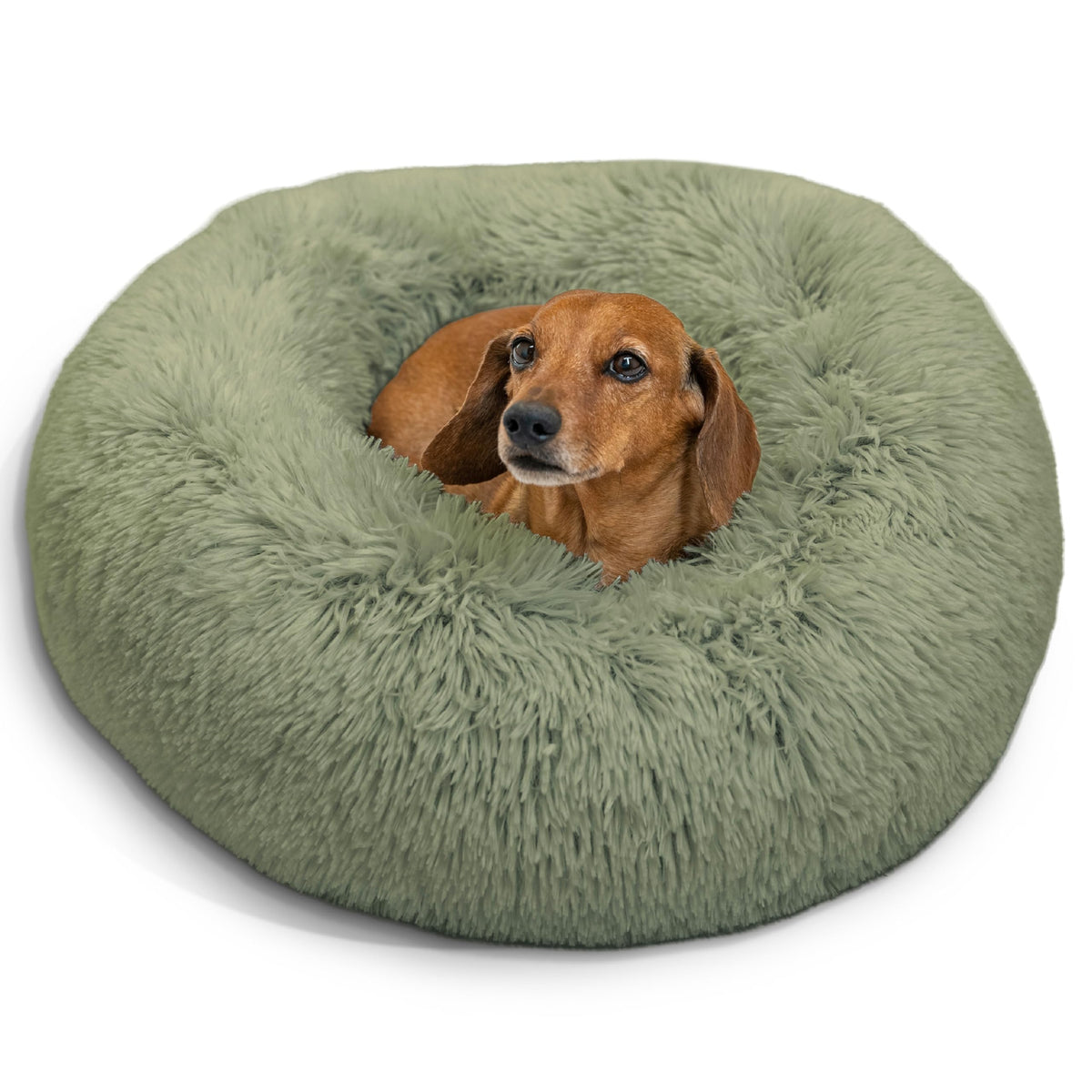 Best Friends by Sheri The Original Calming Donut Dog Bed for Small Dogs up to 25 lbs, Shag Faux Fur, Frost Gray, 23" x 23"