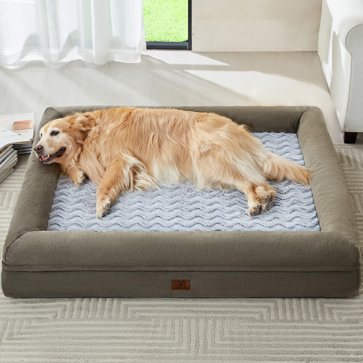 WNPETHOME XL Extra Large Dog Bed, Washable Dog Couch with Removable Waterproof Cover, Orthopedic Large Pet Sofa Bed with Bolster Sides for Sleeping