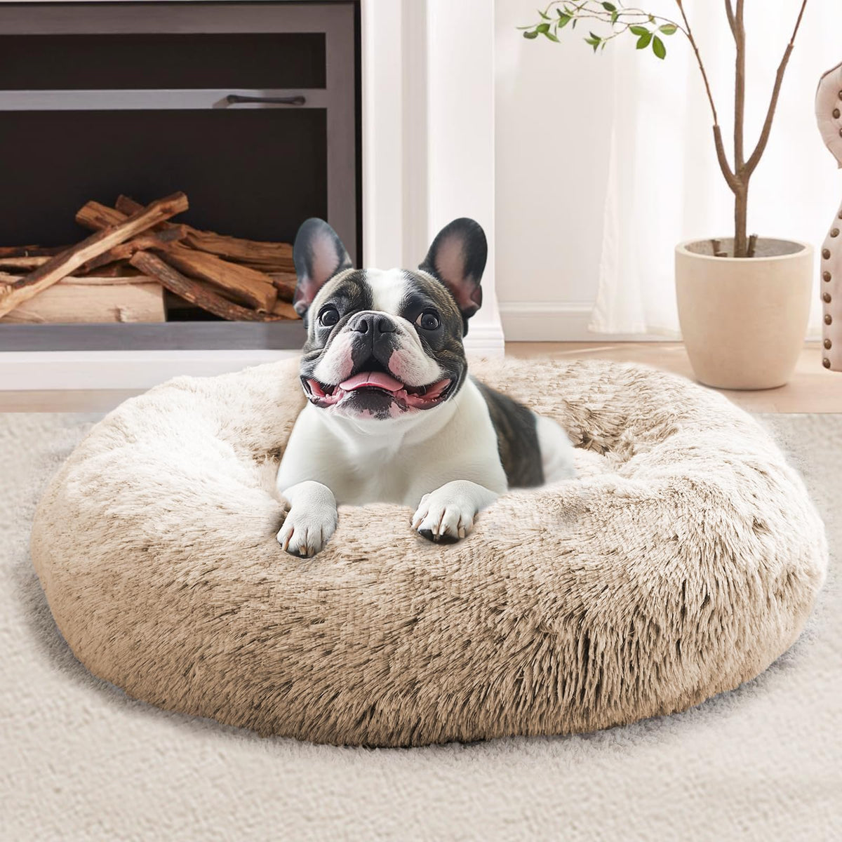 JOLLYVOGUE Small Dog Bed, Calming Dog Beds for Small Dogs & Indoor Cats - 20 Inches Donut Washable Cat Bed for Kittens & Puppies, Round Fluffy Plush Faux Fur Pet Beds(Smoke Grey)