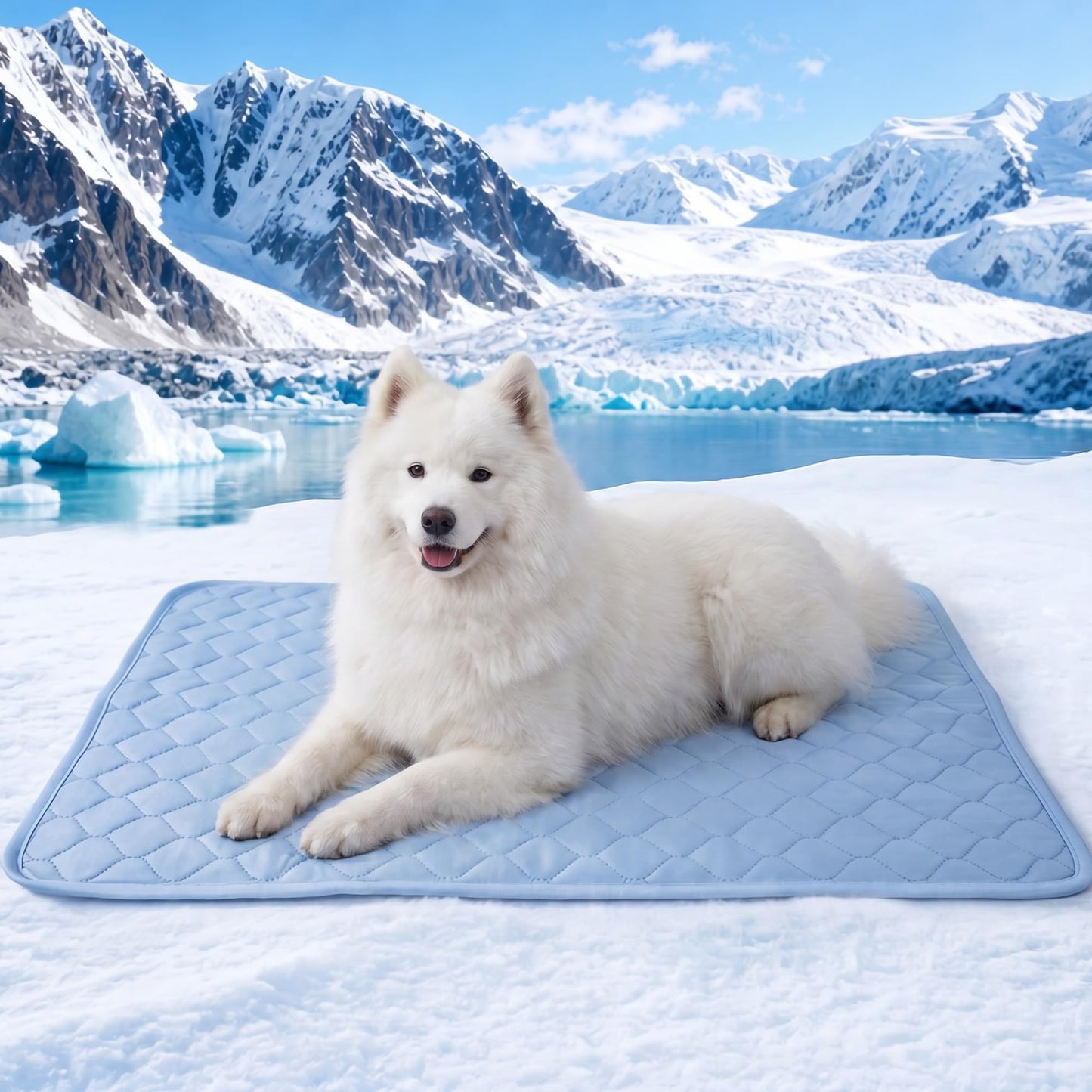 PatiencET Dog Cooling Mat, 22 x 28 in No-Gel Cooling Pad for Small Dogs, Puppies and Cats, Cool Touch Nylon Pet Mat, Washable Summer Dog Mat for Crate, Floor, Sofa, Car, Blue
