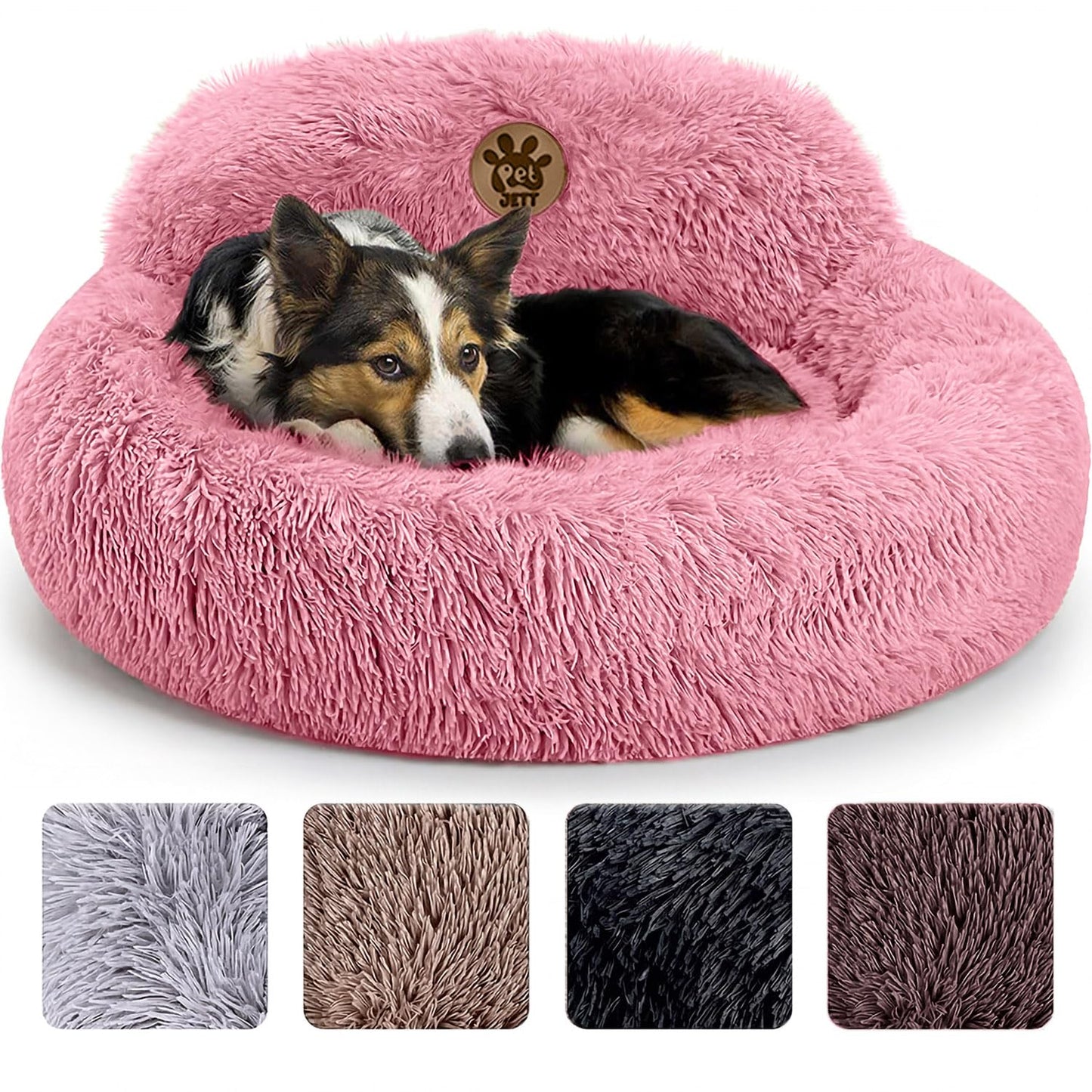 PetJett Calming Dog Bed Medium Size Dog - 30'' Donut Bed, Washable Dog Bed, Anti-Slip & Super Soft Fluffy Plush Round Dog Bed, Anti-Anxiety Premium Comfort Pet Bed, Fits Dogs Upto 45 lbs - Dark Grey