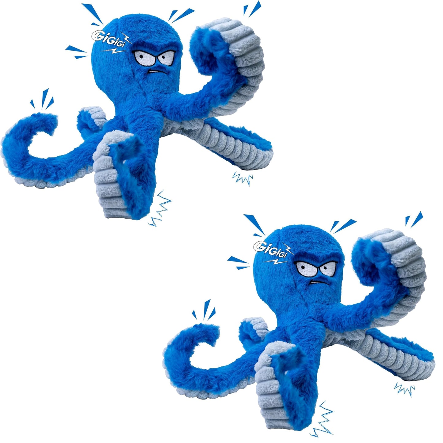 LEGEND SANDY Tough Dog Toys, Stuffed Chew Large Dog Toys to Keep Them Busy, Interactive Squeaky Tug of War Doggie Toy, Crinkle Blue Octopus