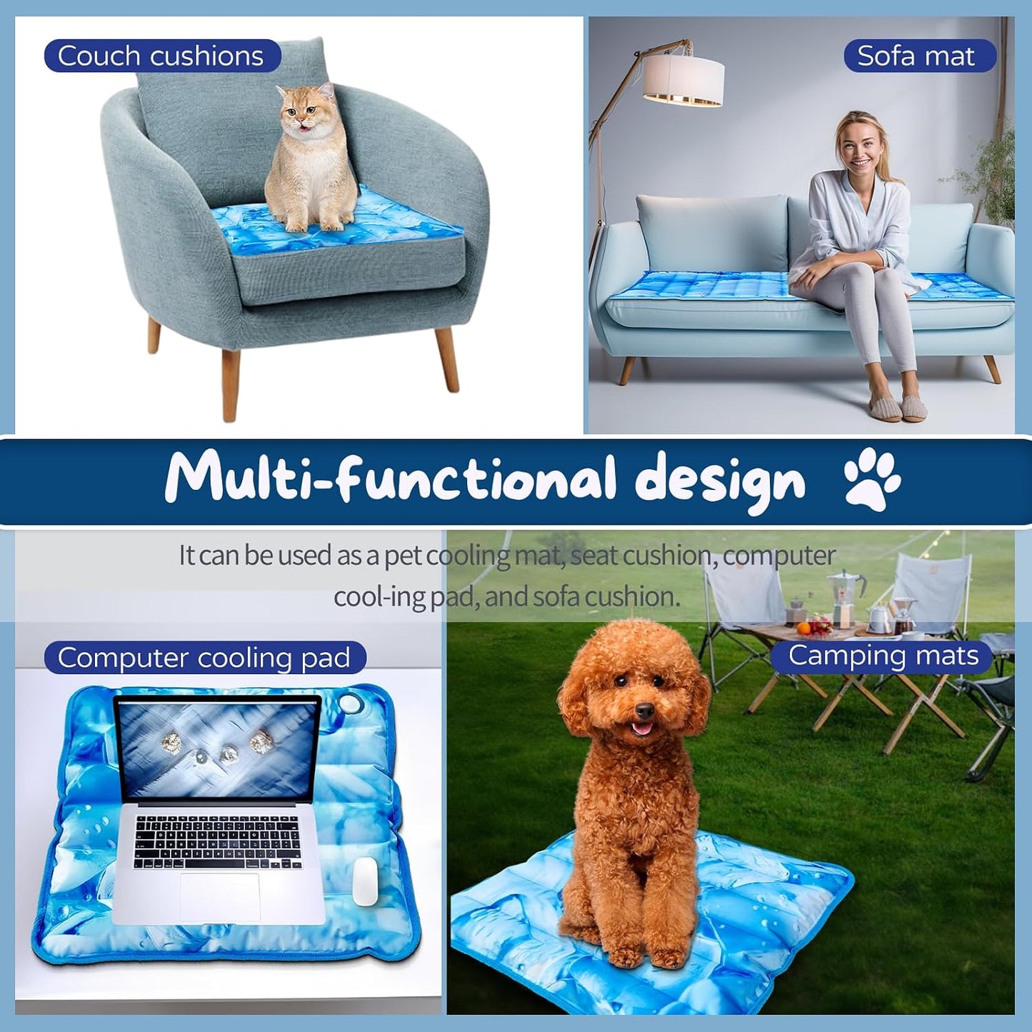 Dog Cooling Mat 2.0, Double-Sided Non-Slip Pet Cooling Pad, Washable and Durable, Indoor & Outdoor Summer Cooling Mat for All Pets, Keep Dogs and Cats Cool and Comfortable (47.5" x 29.5")