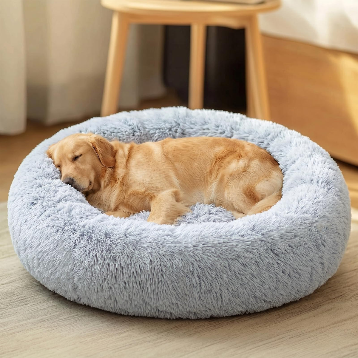 JOLLYVOGUE Small Dog Bed, Calming Dog Beds for Small Dogs & Indoor Cats - 20 Inches Donut Washable Cat Bed for Kittens & Puppies, Round Fluffy Plush Faux Fur Pet Beds(Smoke Grey)