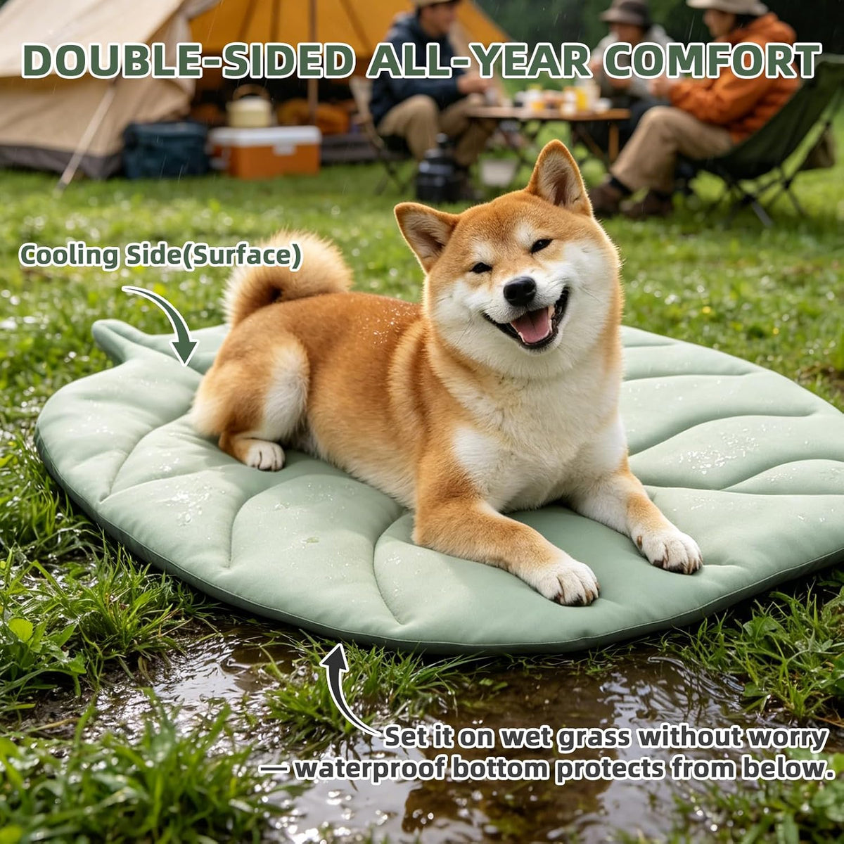PUPTECK Dog Cooling Mat, 37”x33” Reversible Pet Self-Cooling Bed for Dogs, Thick & Soft Pet Cool Blanket Crate Kennel Pad, for Summer Indoor Outdoor, Green L