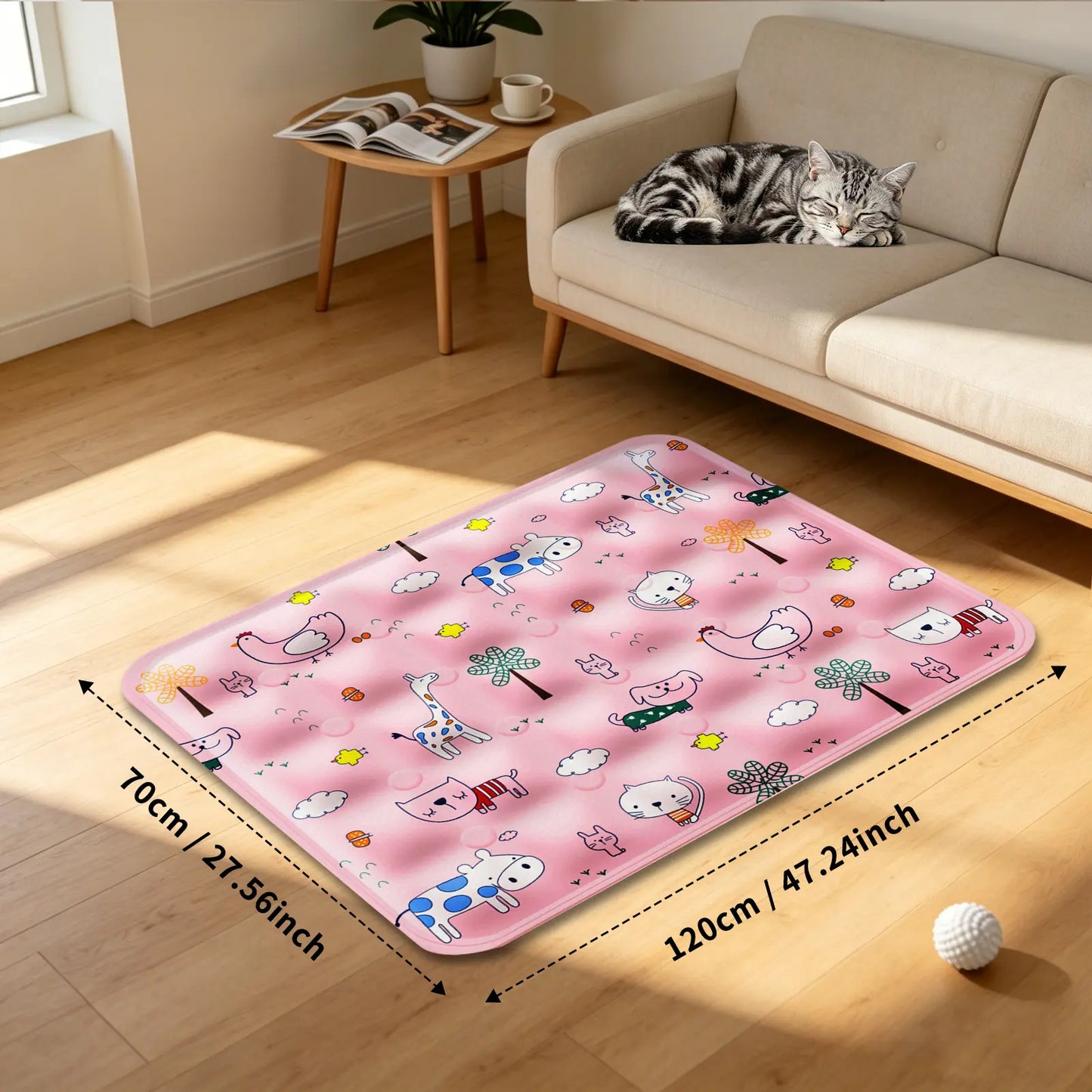 Summer Pet Cooling Mat - Cat and Dog Sleeping Mat, Cool Dinosaur Pattern, Comfortable and Soft, Suitable for Pets