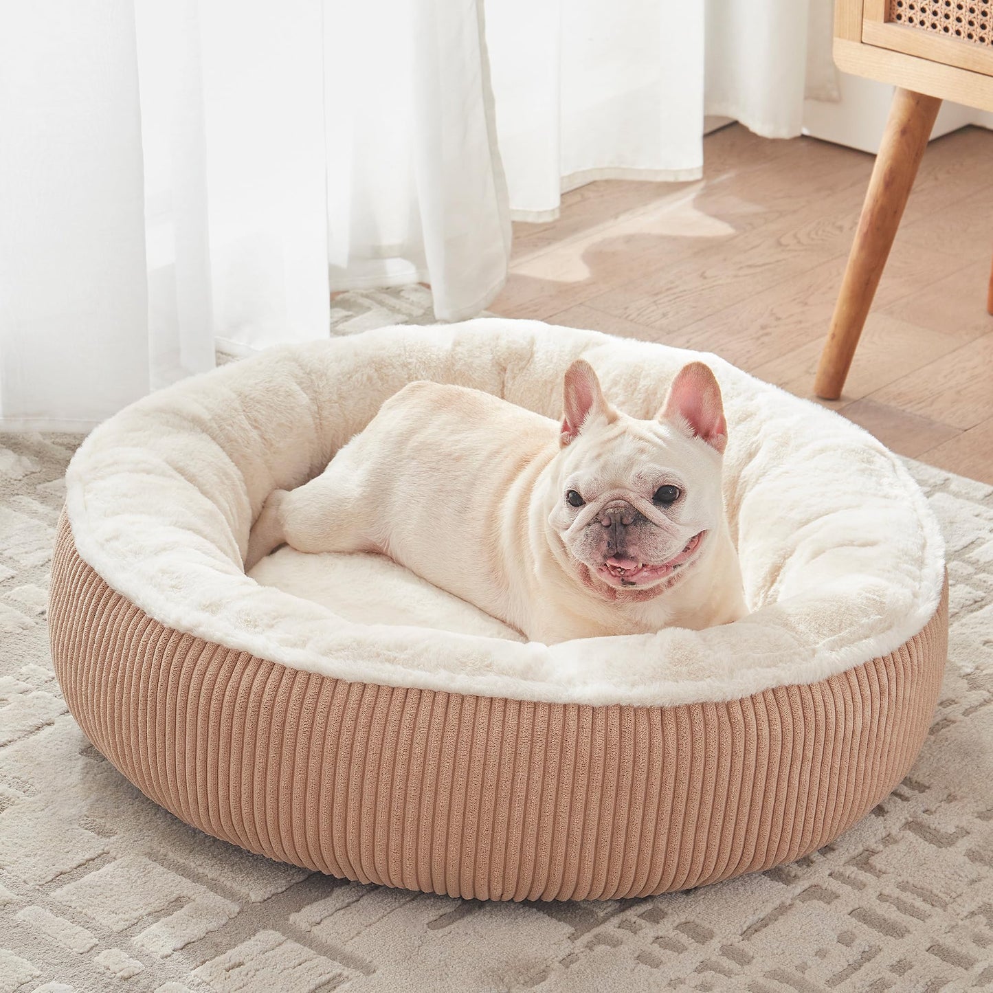 36 inches Donut Dog Bed for Large Dogs - Calming Round Pet Bed with Removable&Washable Cover, Plush Faux Fur & Corduroy, Fits Pets up to 80 lbs(Dark Grey, Large)