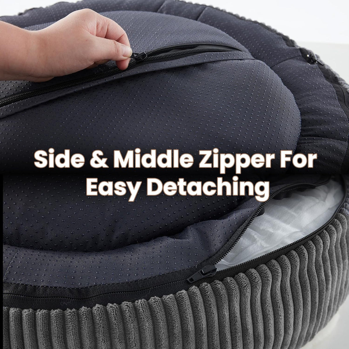 36 inches Donut Dog Bed for Large Dogs - Calming Round Pet Bed with Removable&Washable Cover, Plush Faux Fur & Corduroy, Fits Pets up to 80 lbs(Dark Grey, Large)