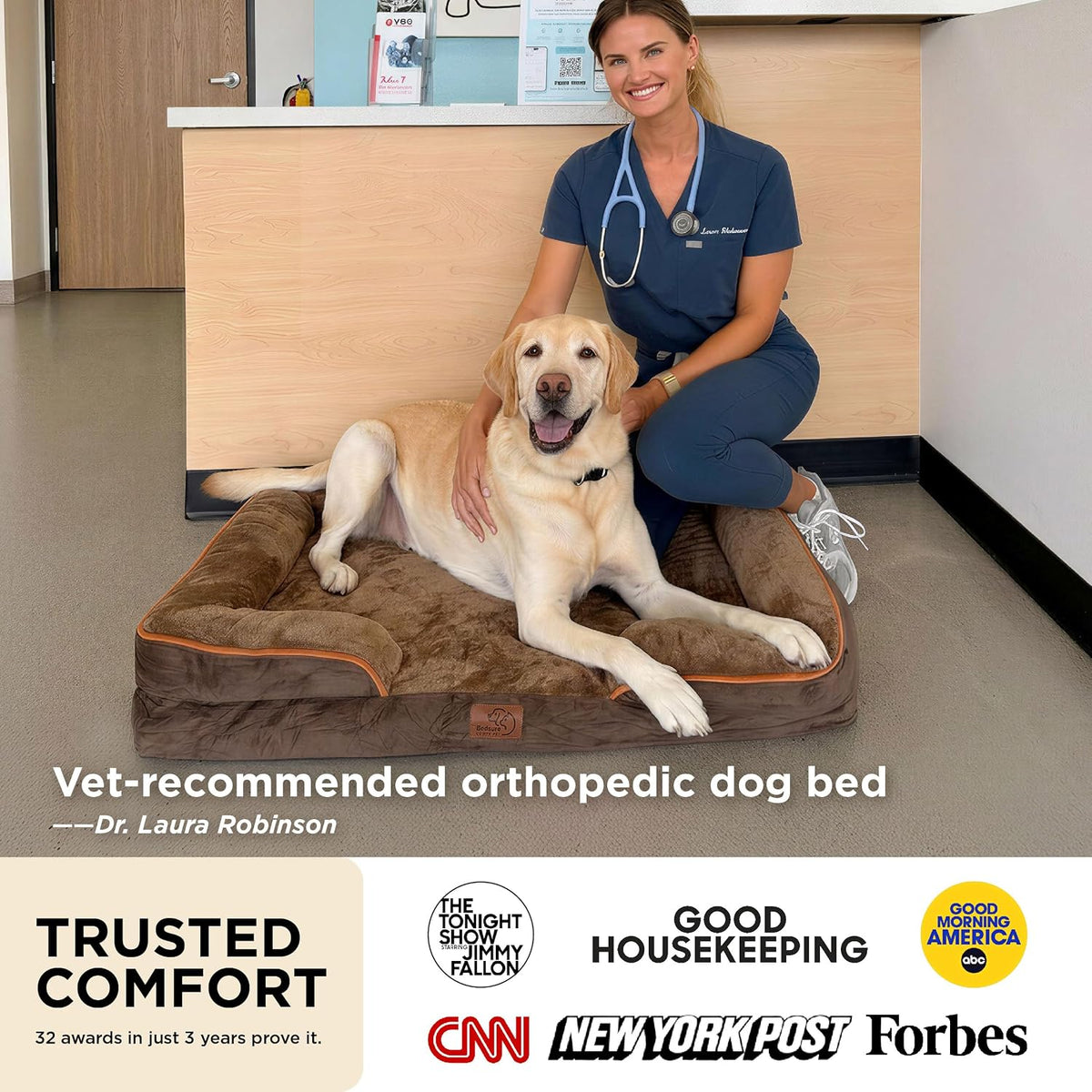 Bedsure Orthopedic Dog Bed Medium Size Dogs - Washable Small Medium Dog Cat Bed Waterproof, Comfort Cats Couch Sofa with Washable Removable Cover, Pets Bed with Nonskid Bottom, Grey, 28"