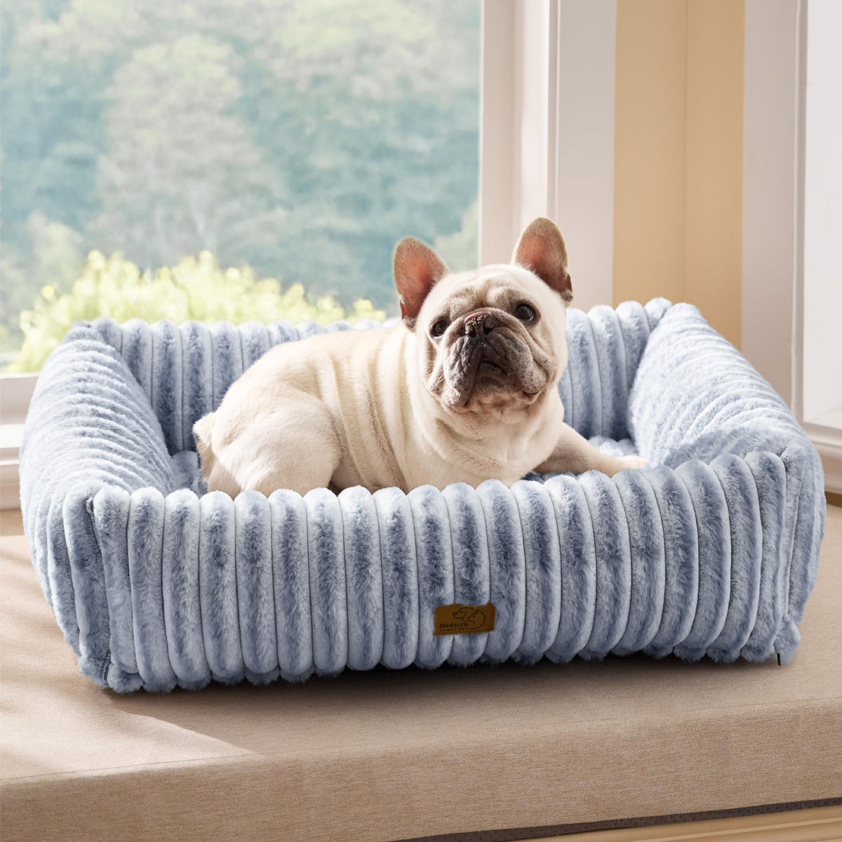 Bedsure ComfyFleece™ Cute Dog Bed for Small Medium Dogs - Washable Furry Puppy Beds, Rectangle Orthopedic Corduroy Fleece Pet Beds with Removable Zipper Cover, 25x21x7inches, Cream