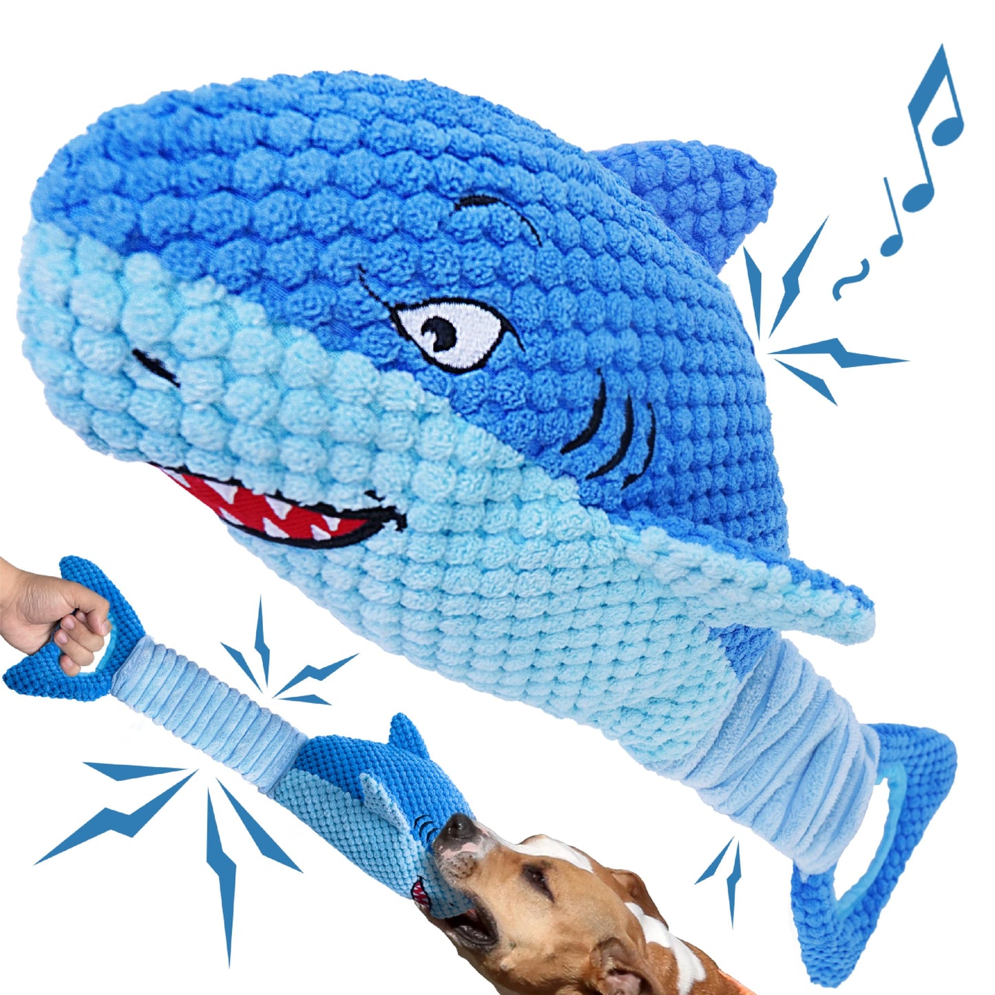 LEGEND SANDY Tough Dog Toys, Stuffed Chew Large Dog Toys to Keep Them Busy, Interactive Squeaky Tug of War Doggie Toy, Crinkle Blue Octopus