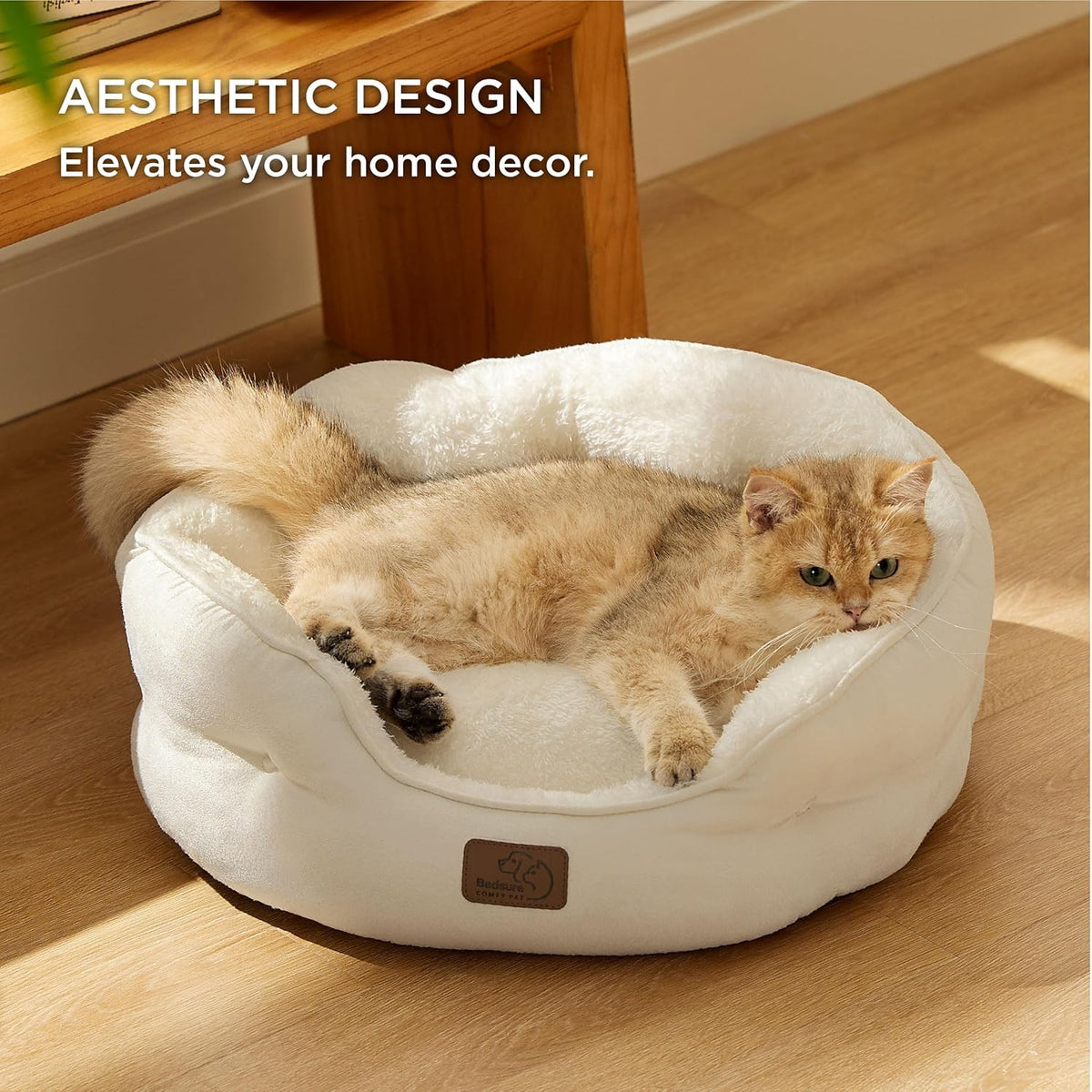 Bedsure Small Dog Bed Washable,Round Cat Beds for Indoor Cats,20in Ivory | Soft plush pet bed,dog beds for small dogs for puppy and kittens,Anti-Slip bottom,easy to clean