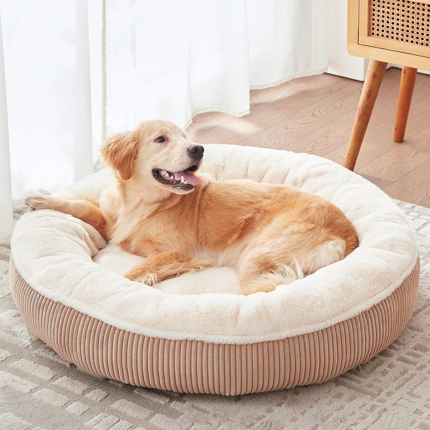 36 inches Donut Dog Bed for Large Dogs - Calming Round Pet Bed with Removable&Washable Cover, Plush Faux Fur & Corduroy, Fits Pets up to 80 lbs(Dark Grey, Large)