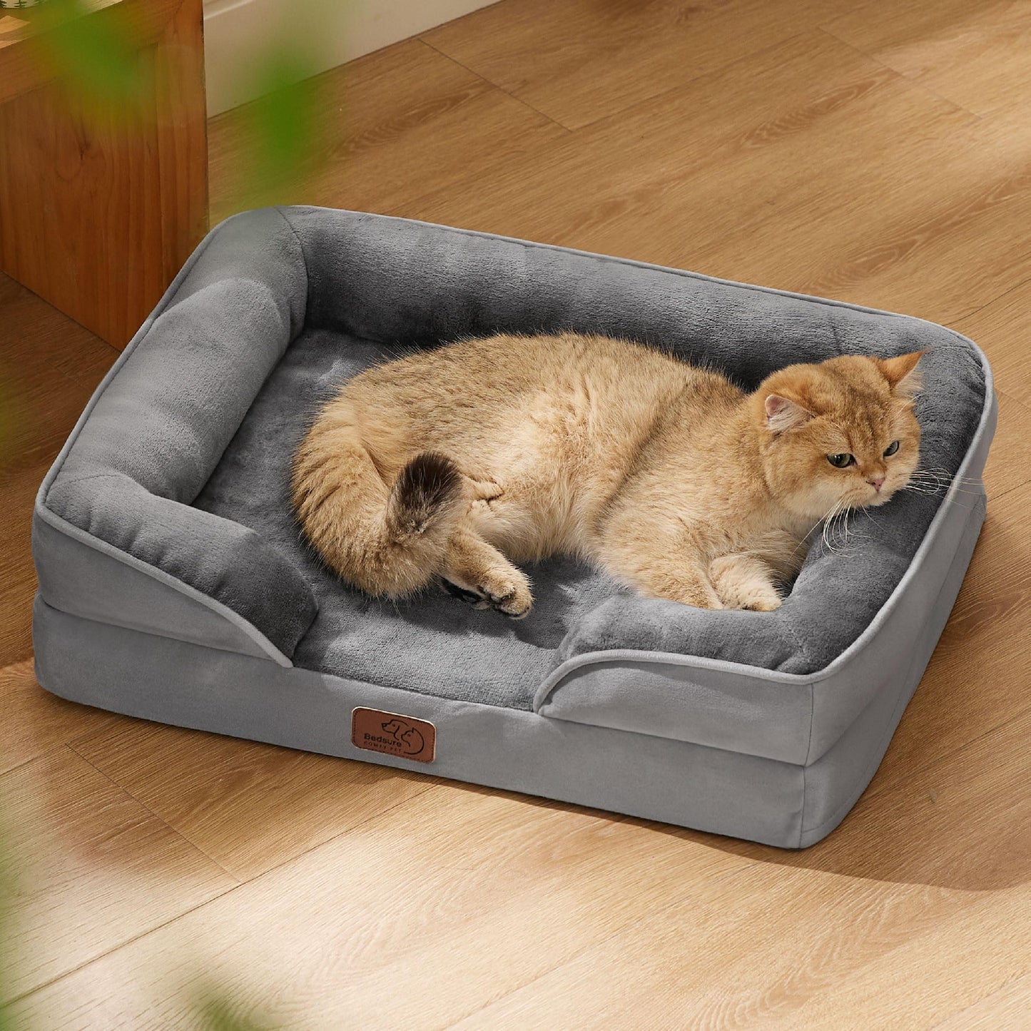 Bedsure Orthopedic Dog Bed Medium Size Dogs - Washable Small Medium Dog Cat Bed Waterproof, Comfort Cats Couch Sofa with Washable Removable Cover, Pets Bed with Nonskid Bottom, Grey, 28"